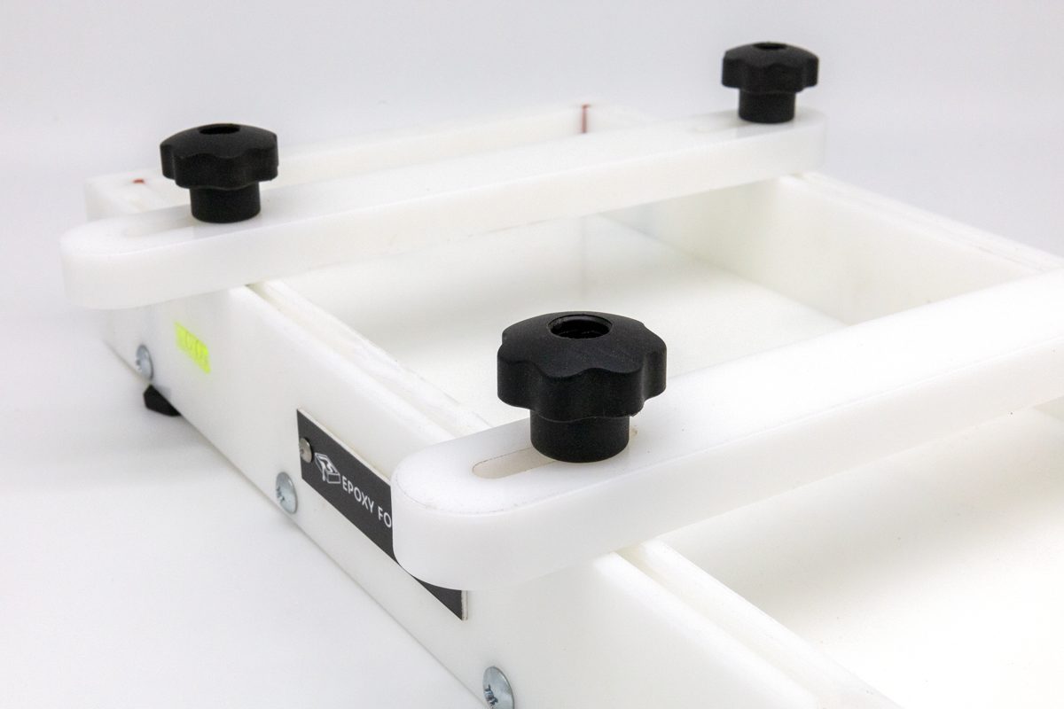 Large epoxy resin form by Ahonui Artisans with clamps and leveling system