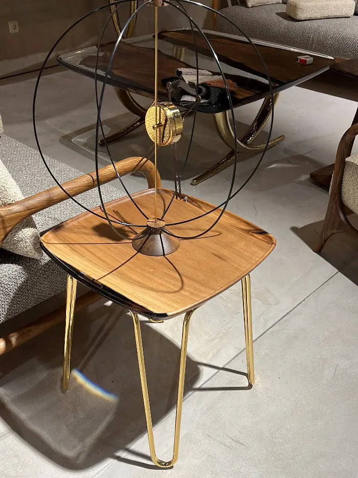 Rectangular resin side table with walnut wood and ivory resin top, shown with various leg color options