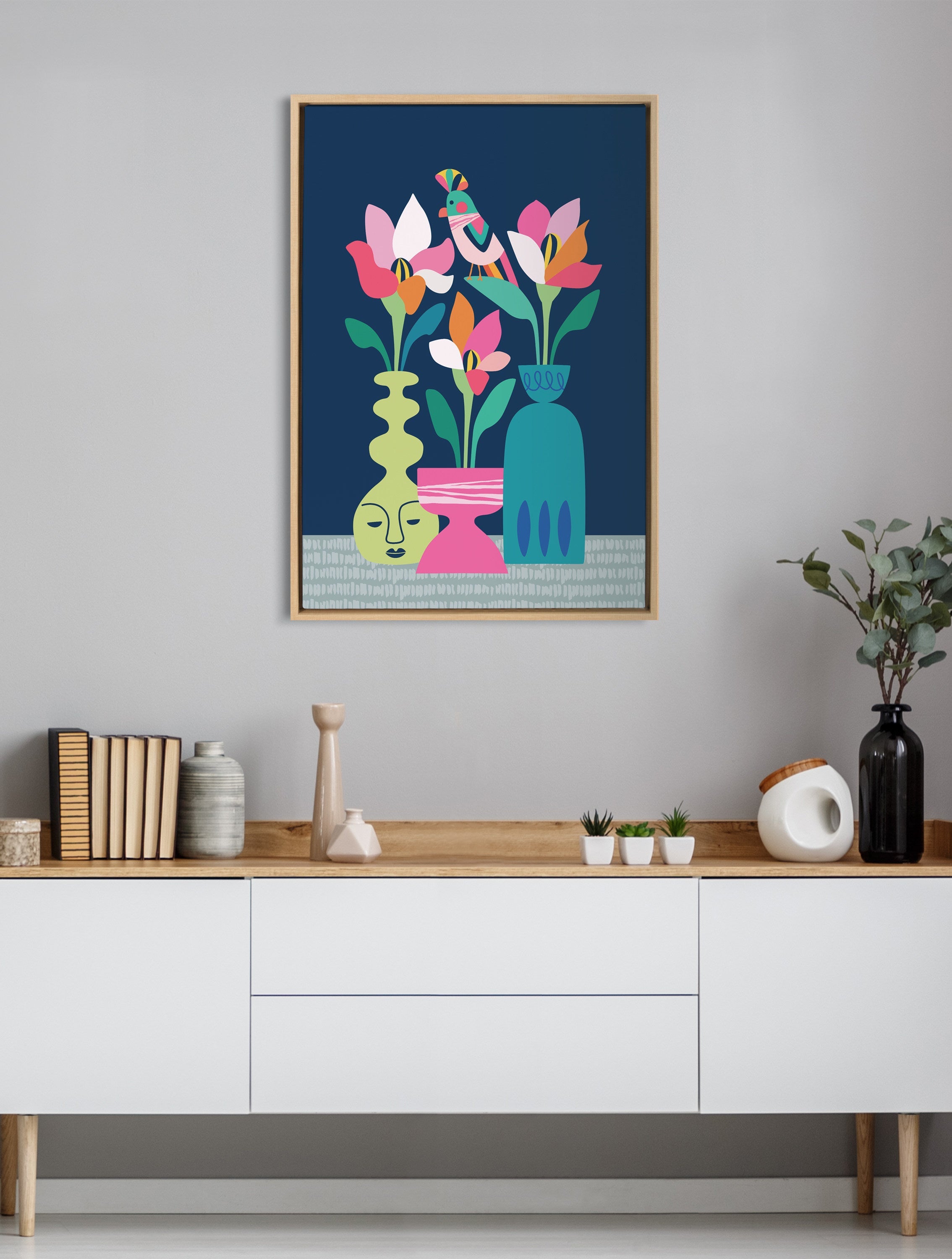Sylvie Mid Century Modern Magnolias Framed Canvas by kateandlaurel - product image 12 for Resin Society