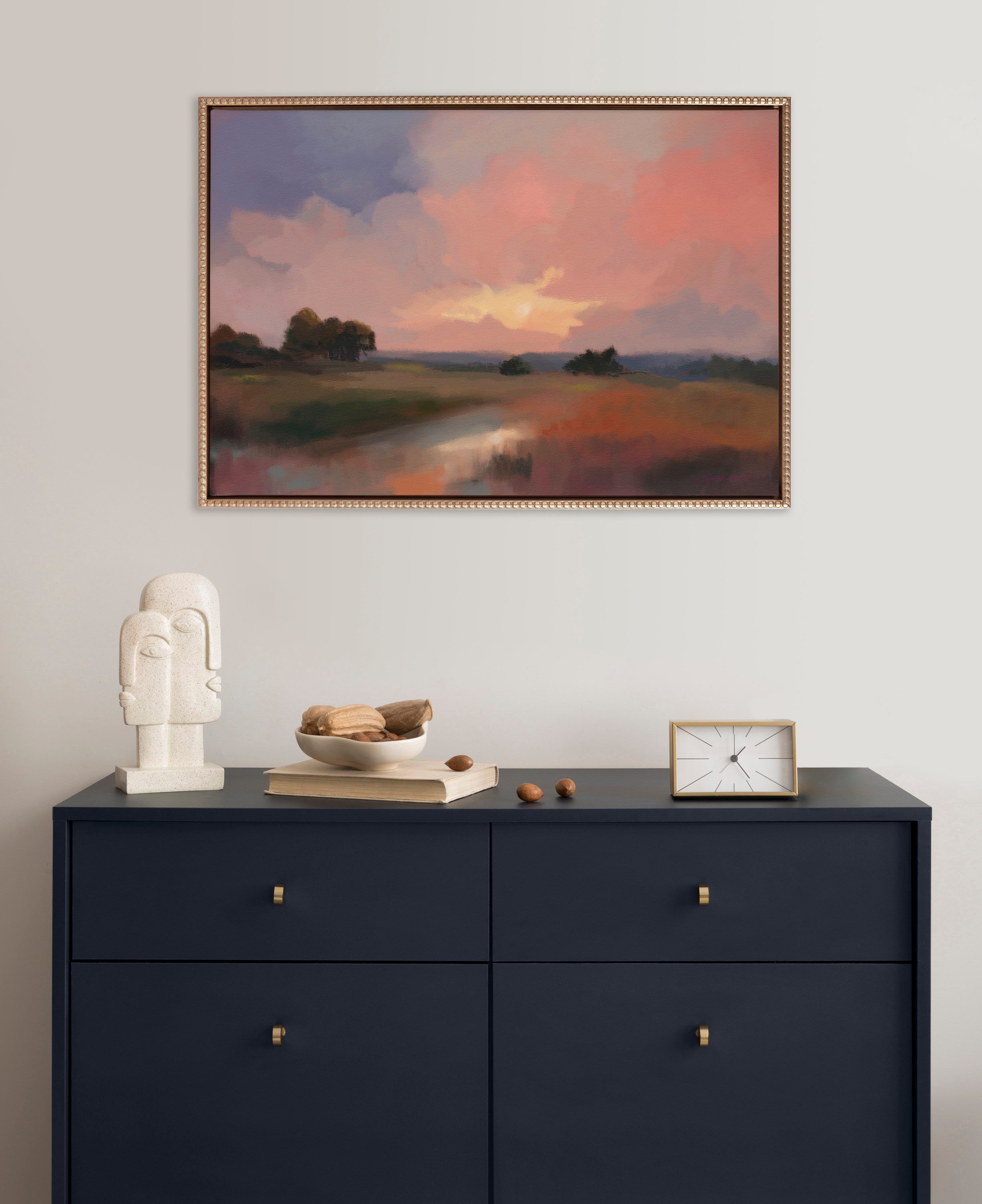 Sylvie Beaded Foothills in the Evening Framed Canvas by Mary Sparrow