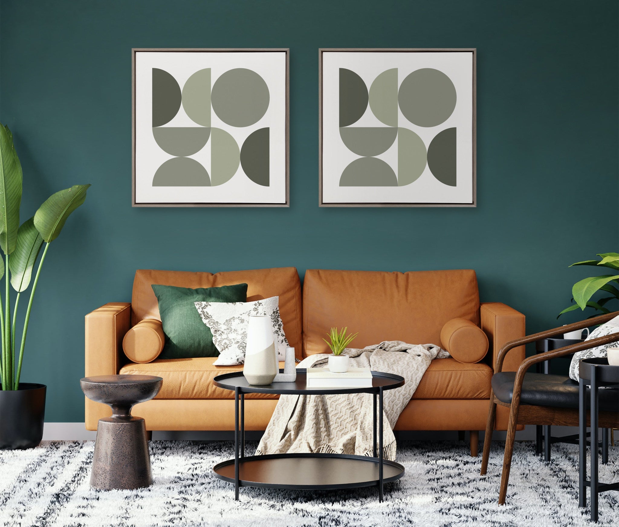 Sylvie Bold Vintage Geometric Nourishing Greens Framed Canvas by kateandlaurel - product image 6 for Resin Society