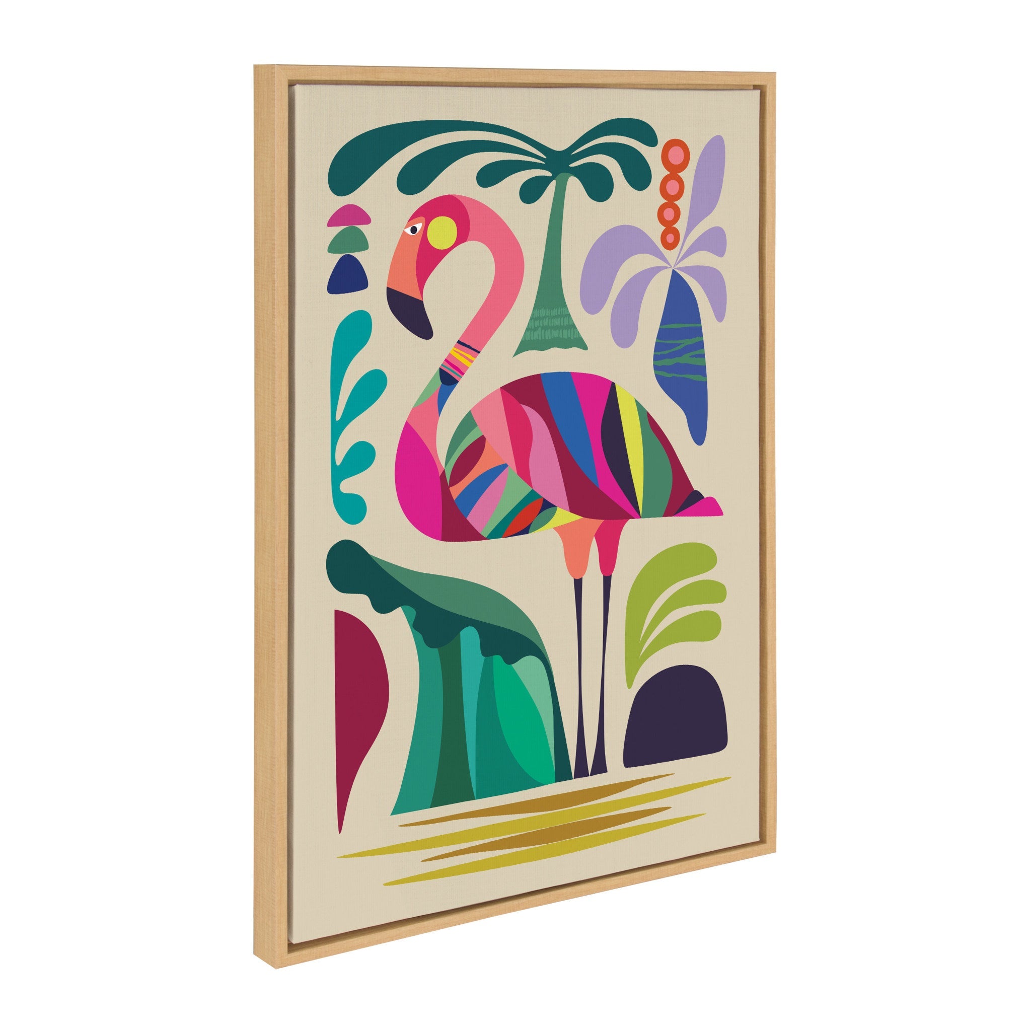Sylvie MCM Flamingo framed canvas art with pink flamingo on a vibrant background