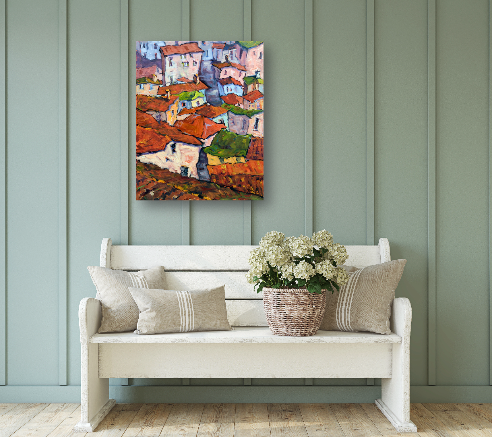 Cortona Rooftops Artist Enhanced Canvas Print by John Beard Collection - product image 3 for Resin Society