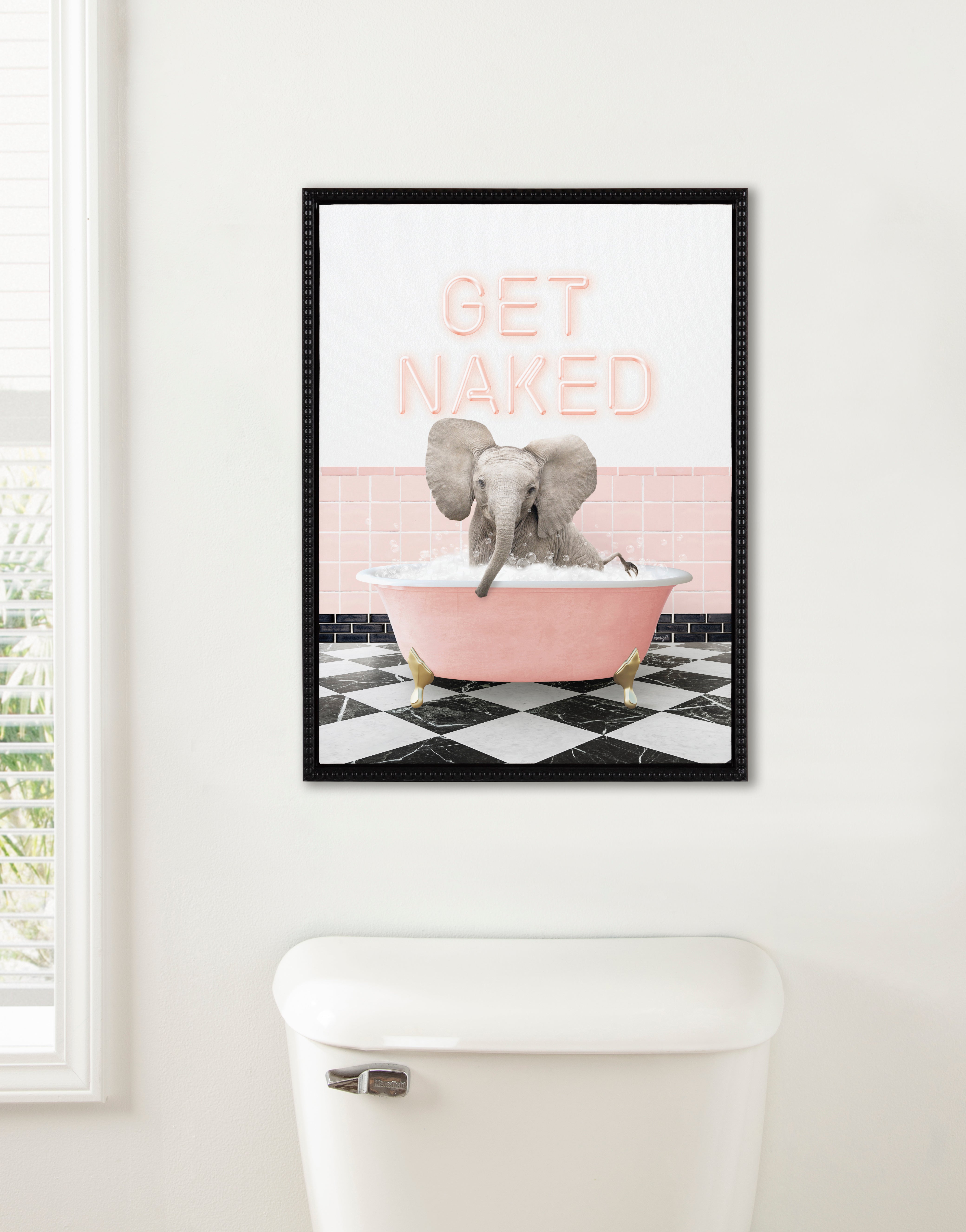 Sylvie Baby Elephant No 3 in Get Naked Bath Framed Canvas by Amy Peterson