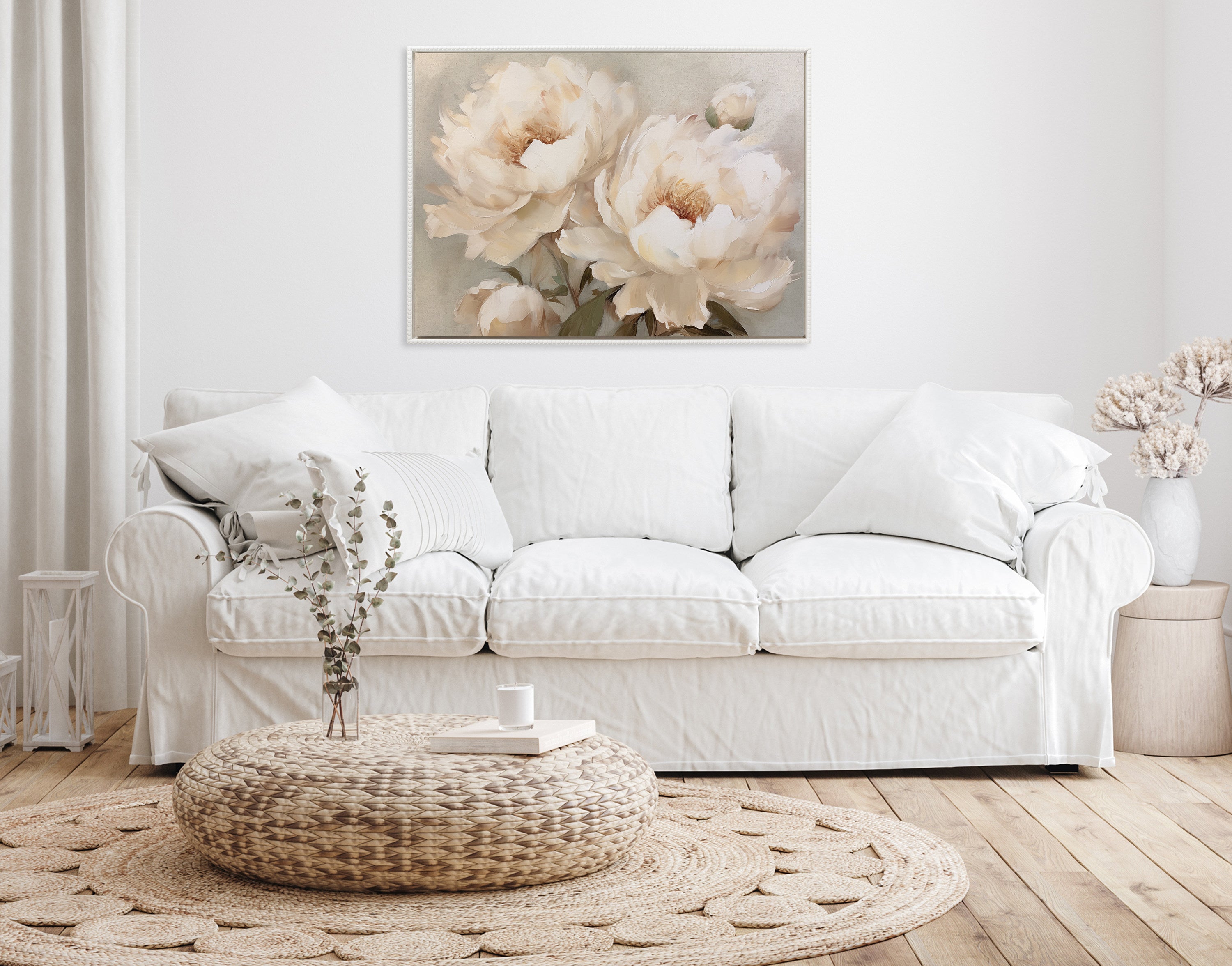 Sylvie Beaded Painterly Peonies Framed Canvas by The Creative Bunch Studio