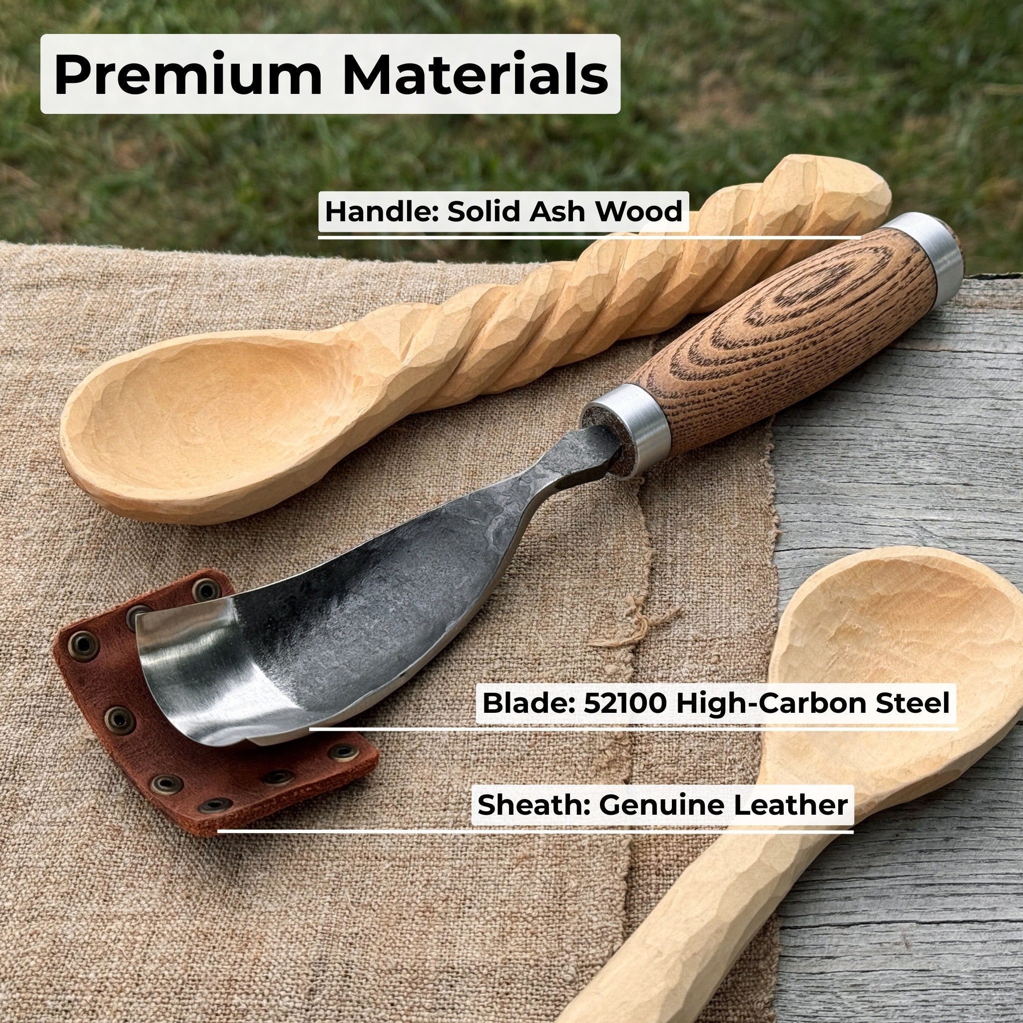 Hand-forged curved bowl gouge with ash wood handle for wood carving