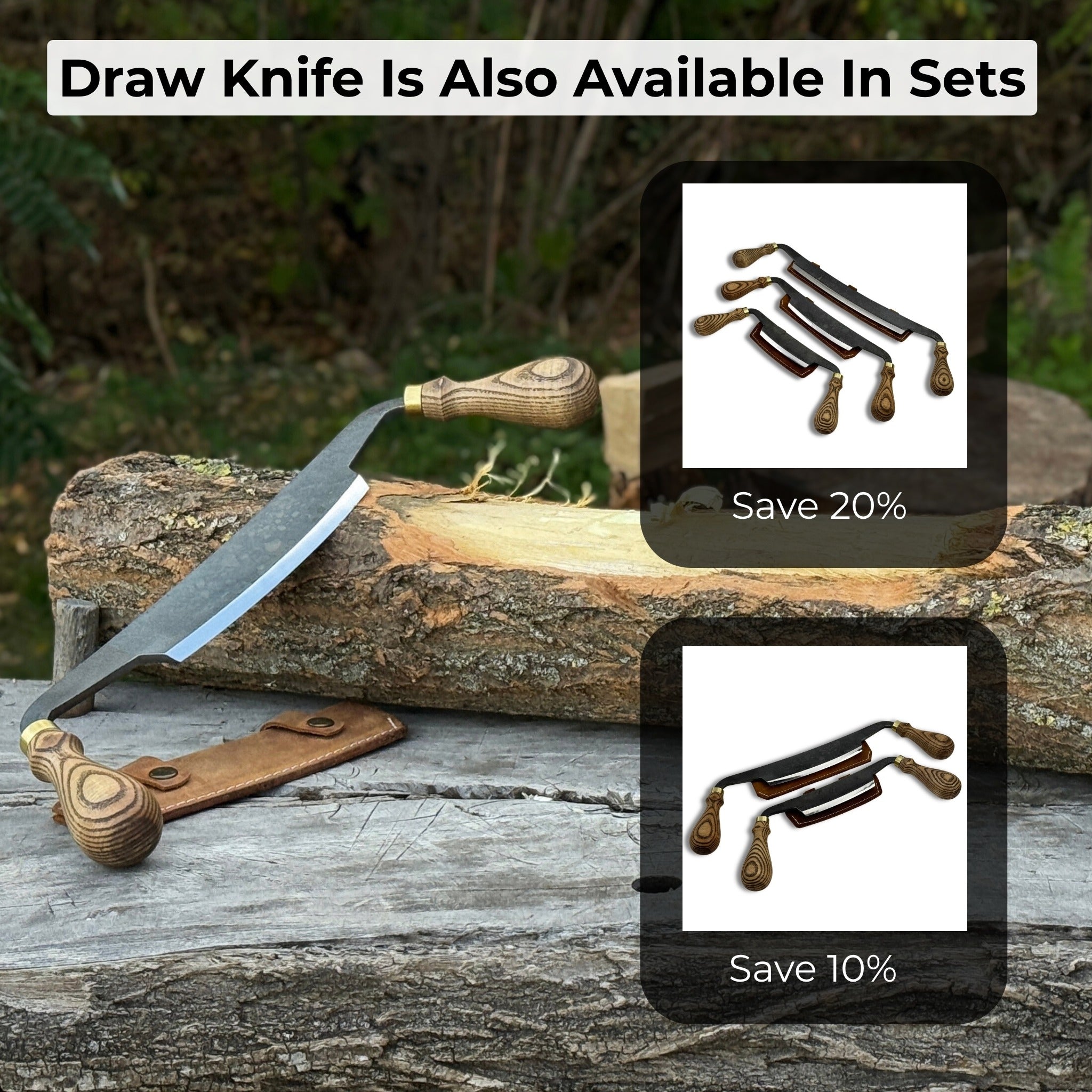Curved Draw Knife with 14.5 cm cutting edge and ash wood handle by Sharky Forged Steel Tools