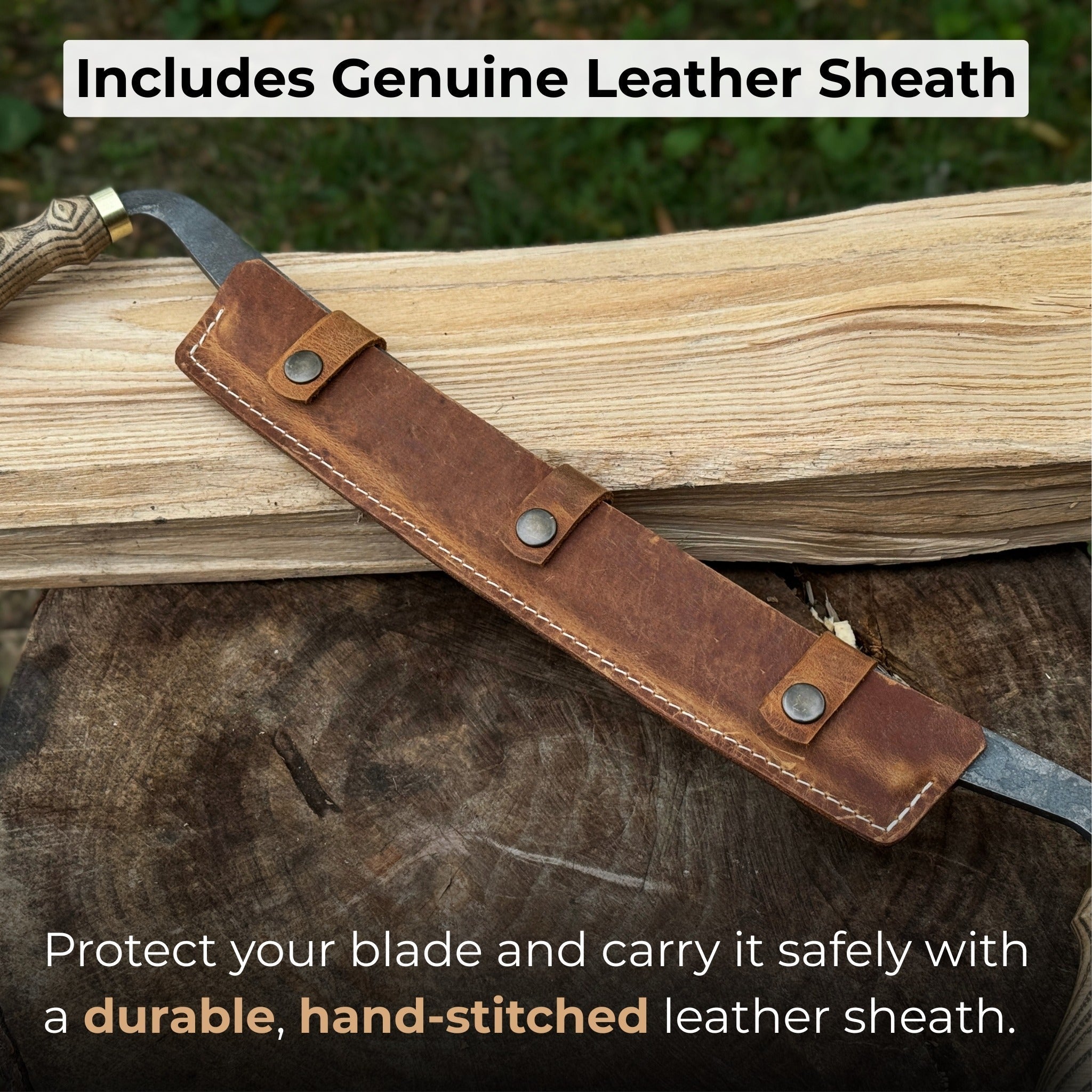 Hand-forged curved draw knife with 25.5 cm cutting edge and ergonomic ash handle