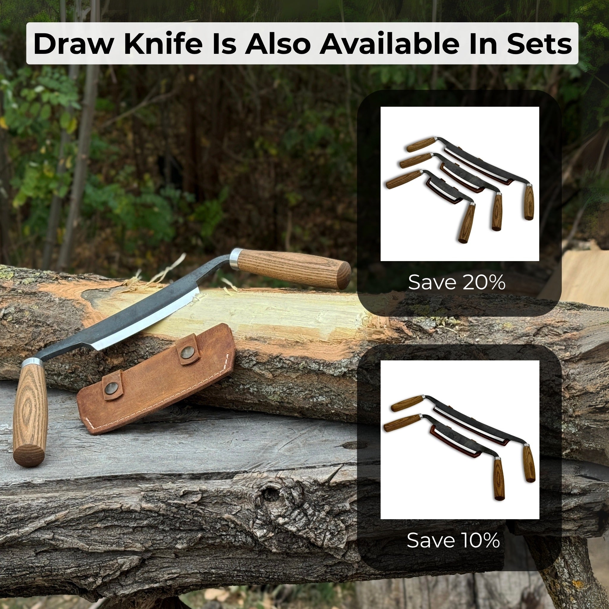 Curved Drawknife with wooden handles and leather sheath by Sharky Forged Steel Tools