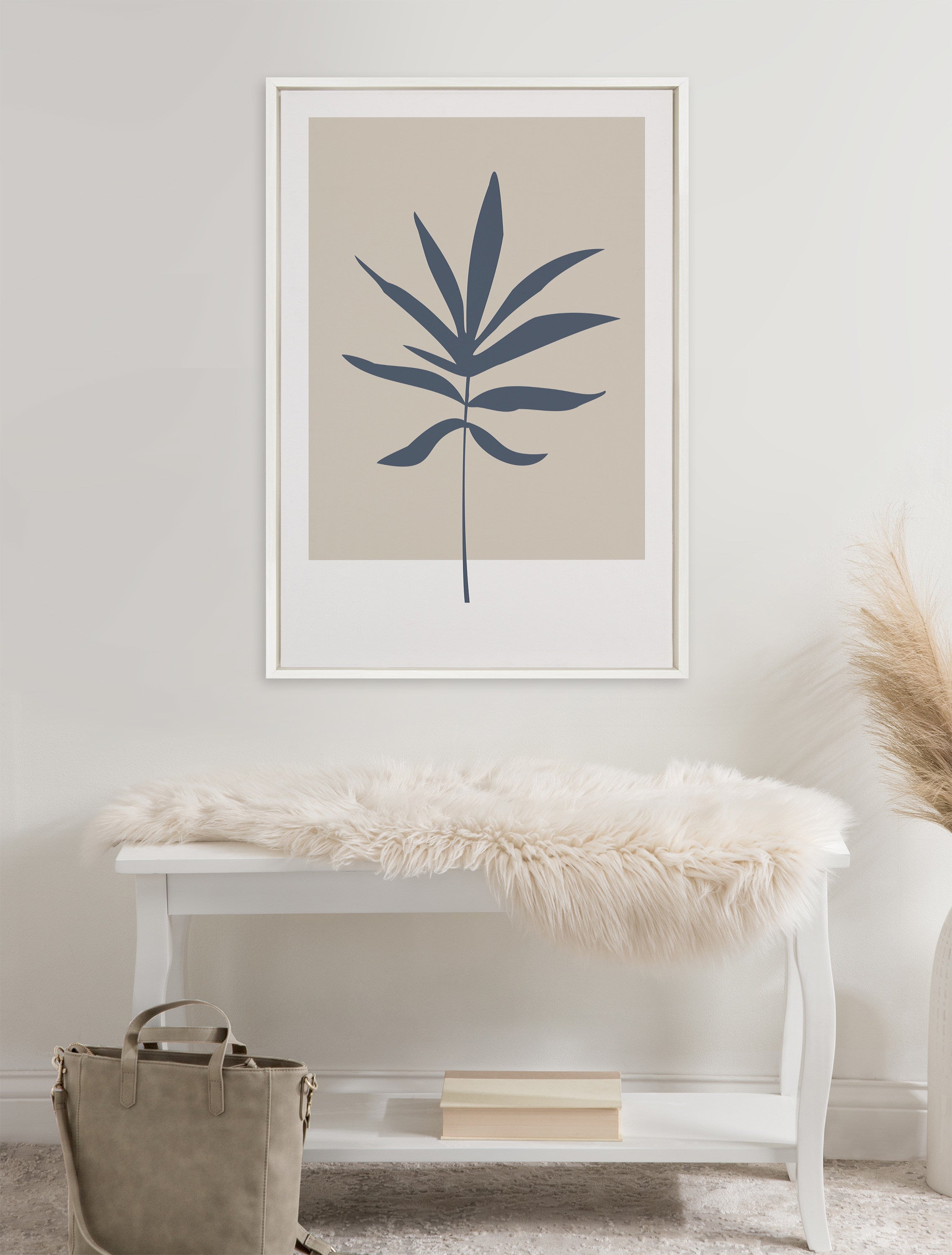 Sylvie Muted Tan and Blue Colorblock Botanical Leaf Framed Canvas by kateandlaurel - product image 4 for Resin Society
