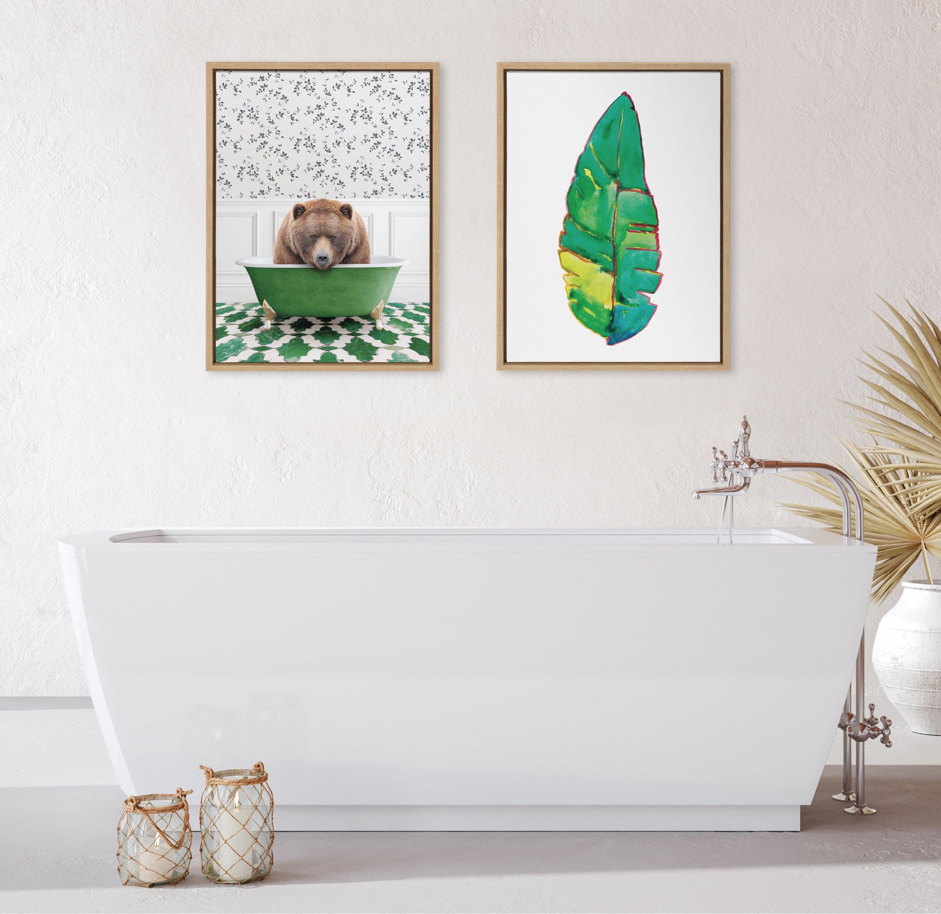 Sylvie Big Bear In Eclectic Green Bath Framed Canvas by kateandlaurel - product image 5 for Resin Society