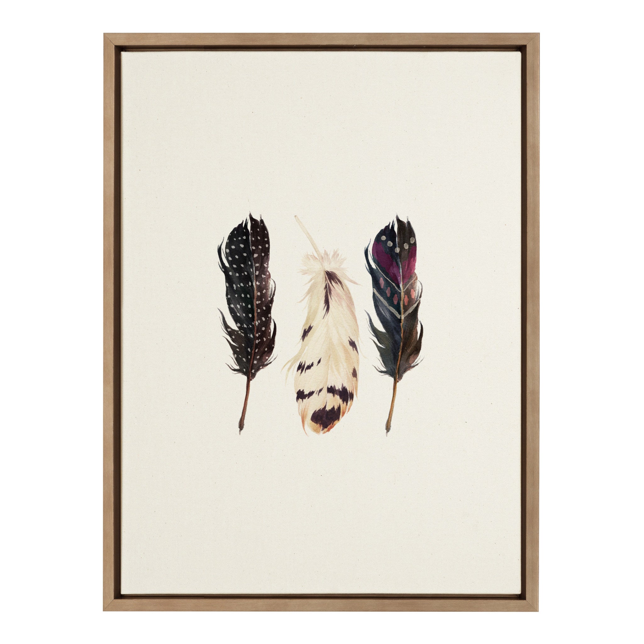 Sylvie Just Three Feathers Framed Canvas by kateandlaurel - main product image for Resin Society
