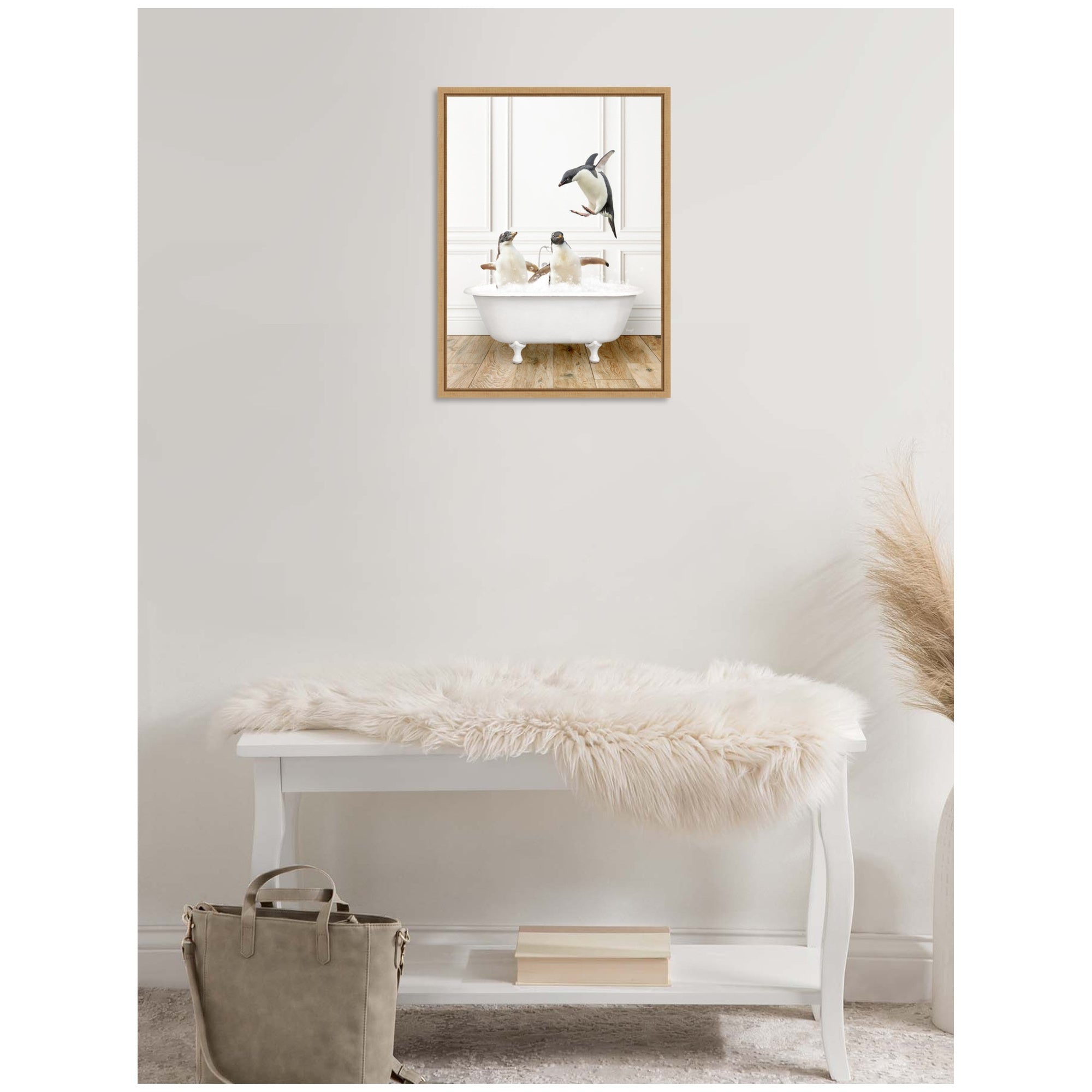 Sylvie Penguins in Traditional Vintage Bathtub Framed Canvas by Amy Peterson