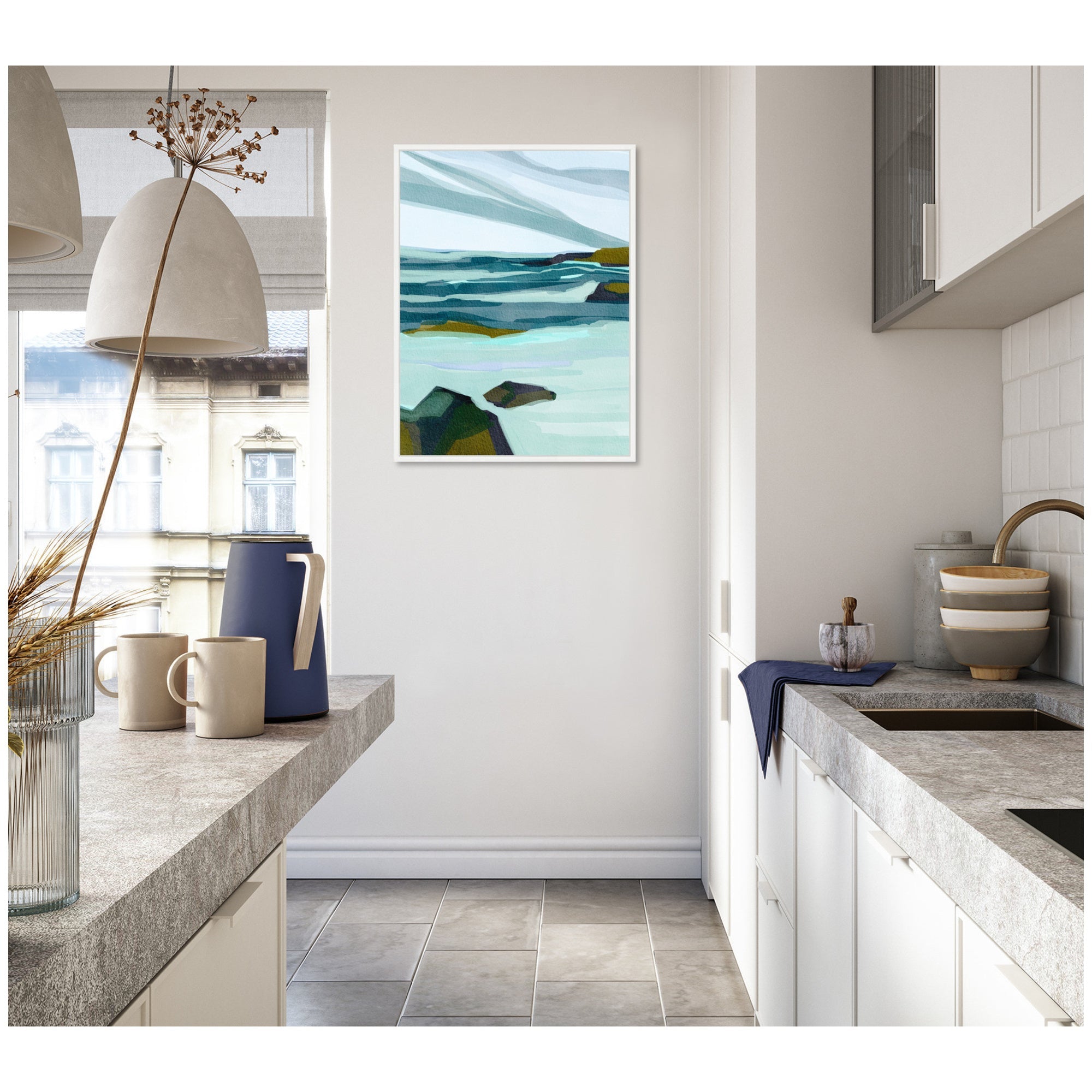 Sylvie Ocean Breeze Framed Canvas by Nikita Jariwala