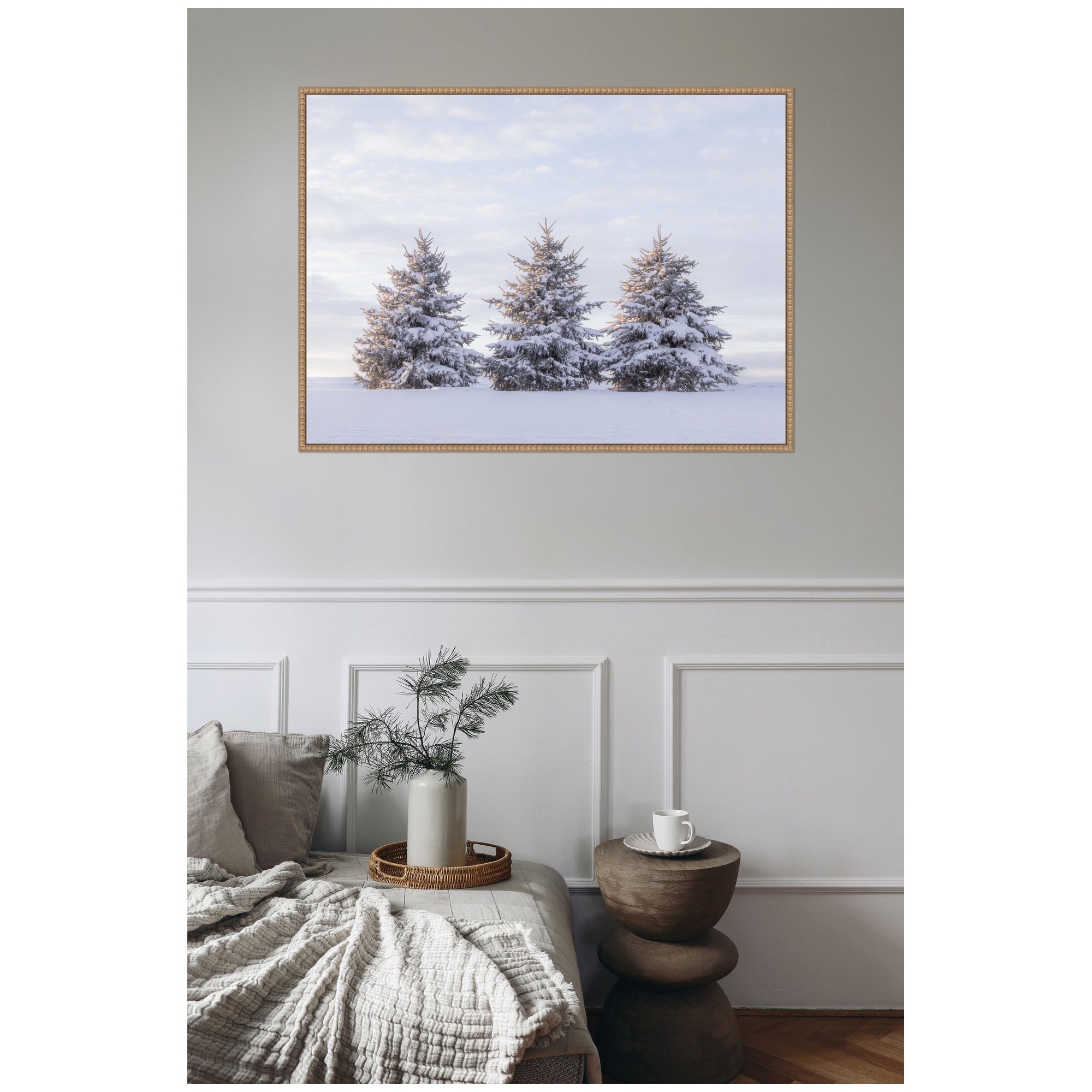 Sylvie Beaded Snowy Pine Trees Framed Canvas