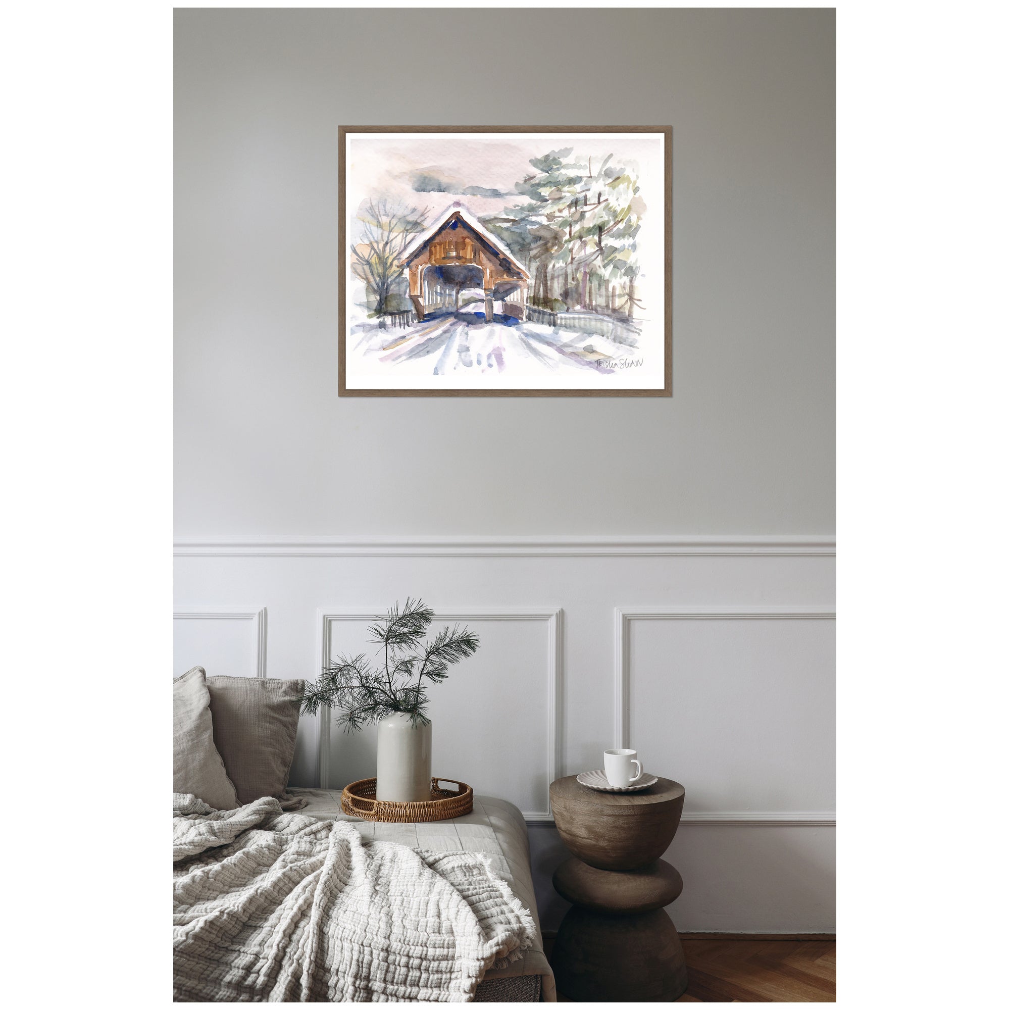 Sylvie Framed Canvas Vermont Snowy Bridge by Patricia Shaw