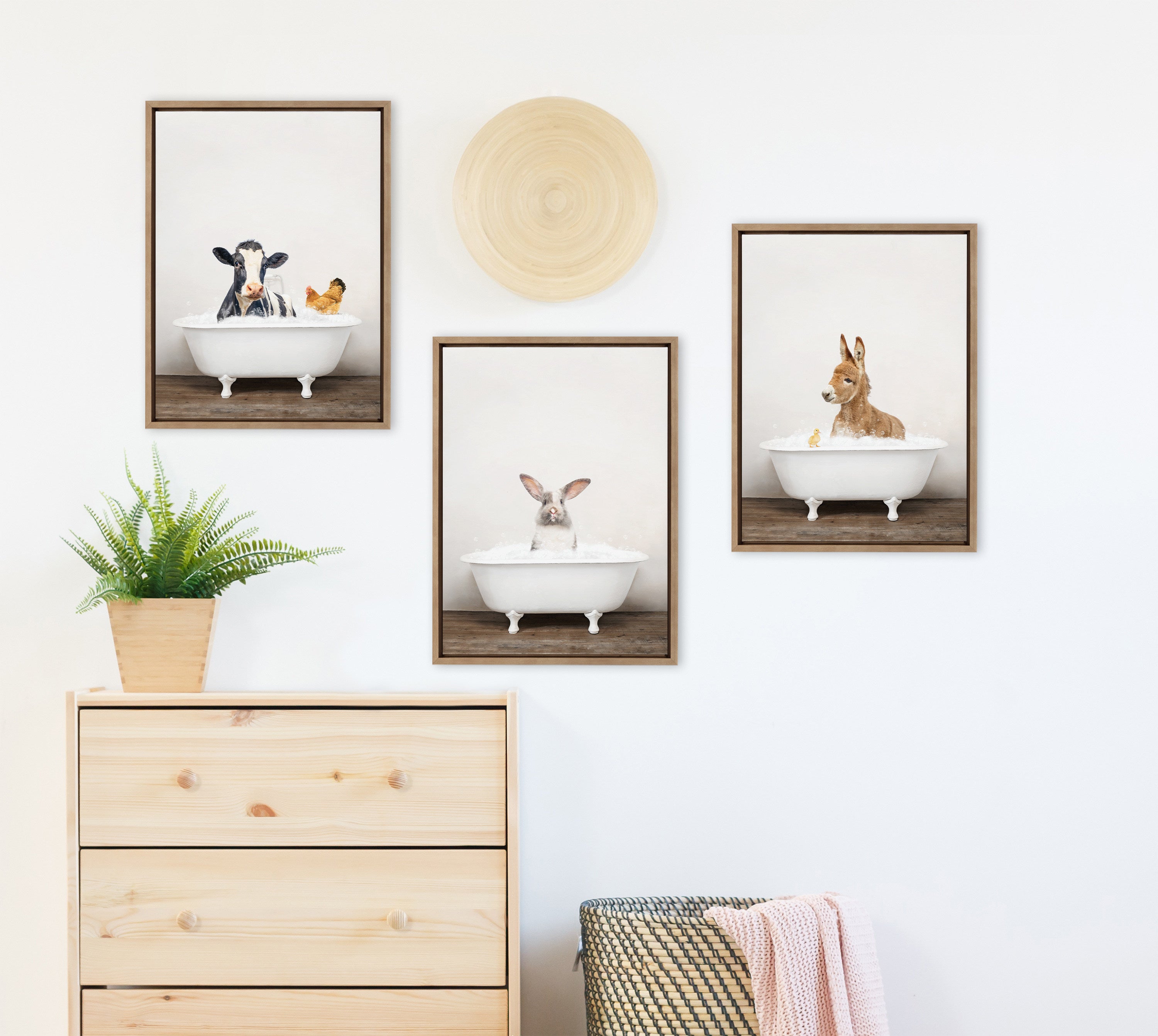 Sylvie Baby Donkey in Rustic Bath Framed Canvas by Amy Peterson Art Studio