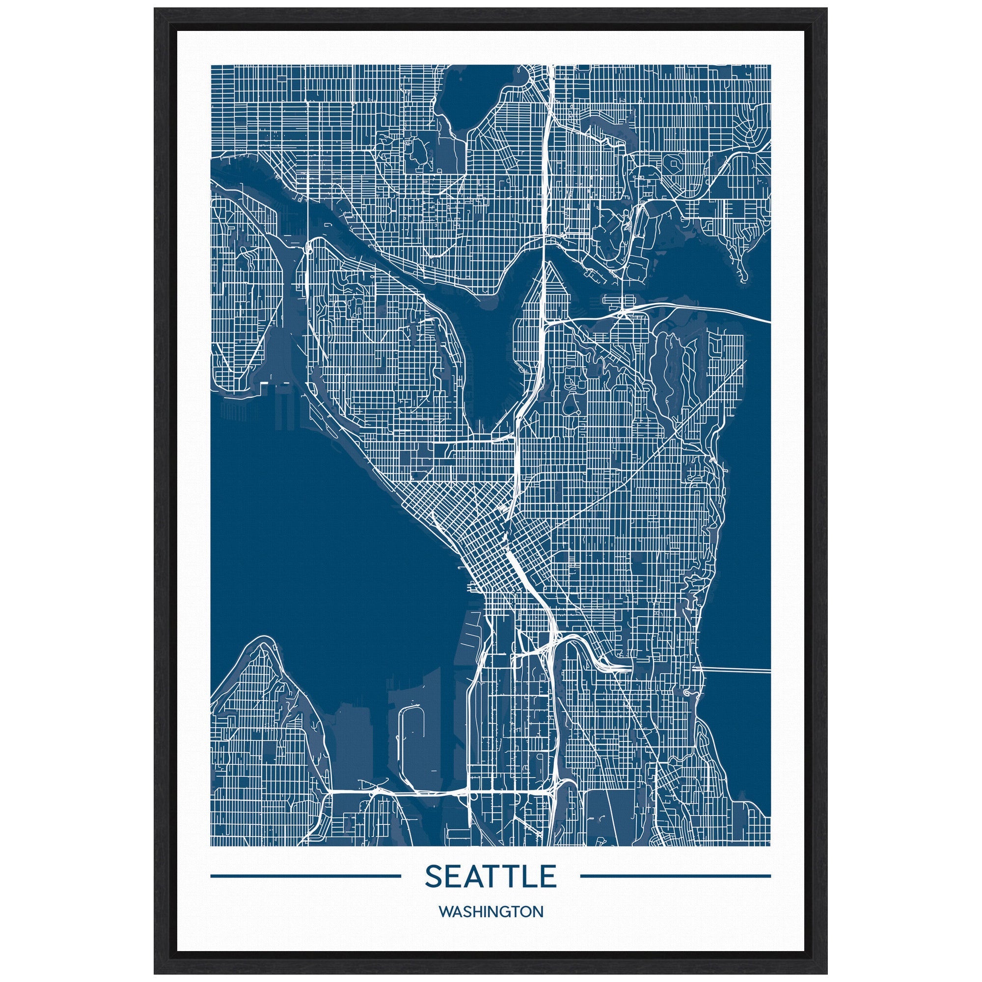 Sylvie Seattle Map Framed Canvas by Jake Goossen