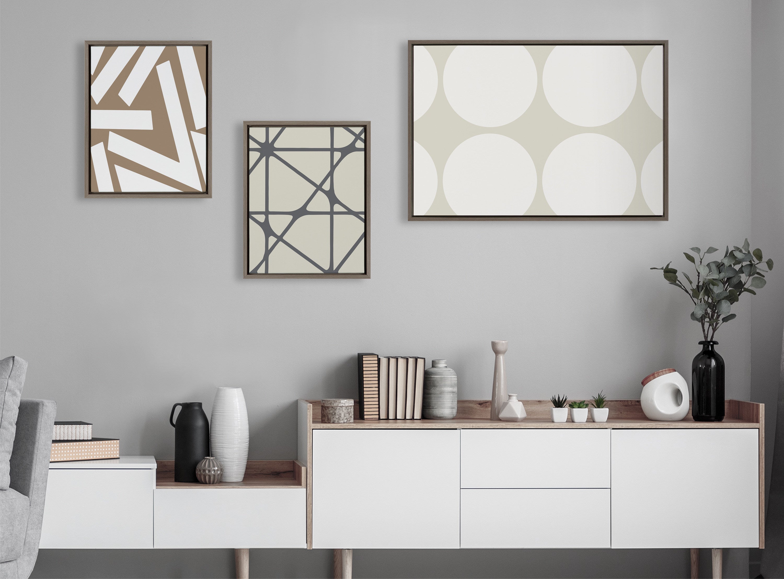 Sylvie Elevated Modern Neutral Dots and Stained Glass Framed Canvas Set