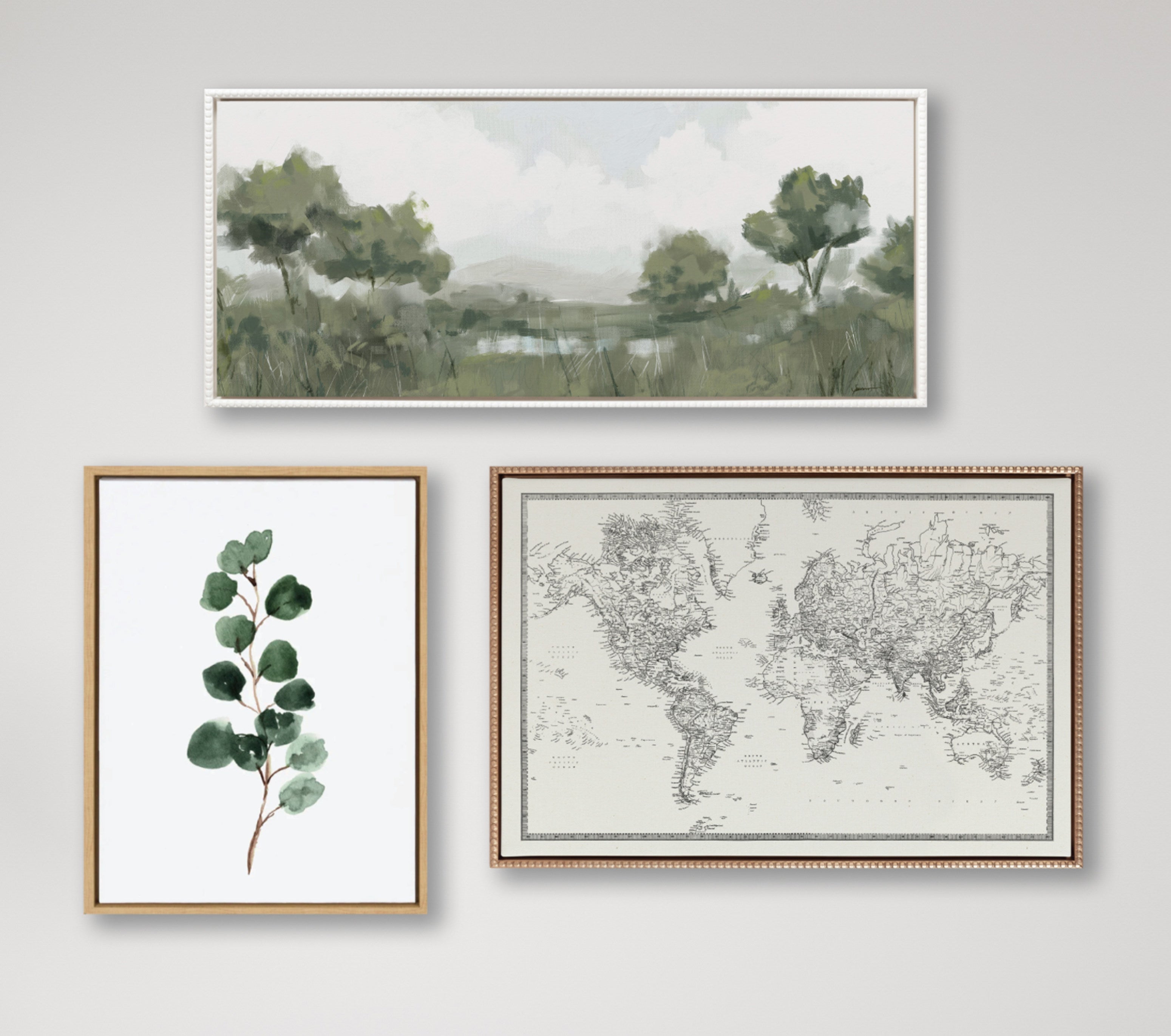Sylvie Beaded Vintage Black and White World Map Framed Canvas by The Creative Bunch Studio