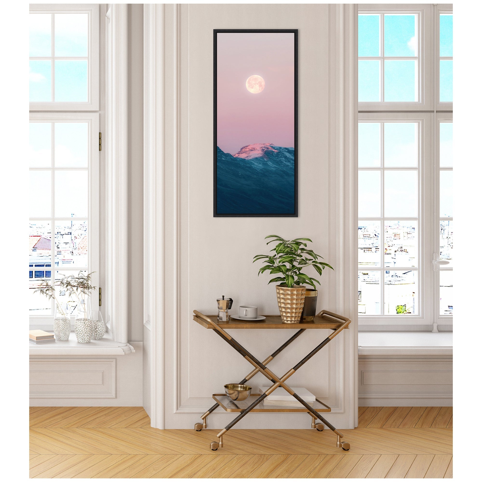 Sylvie Pastel Moonrise over Icelandic Mountains Framed Canvas by Michael Schauer