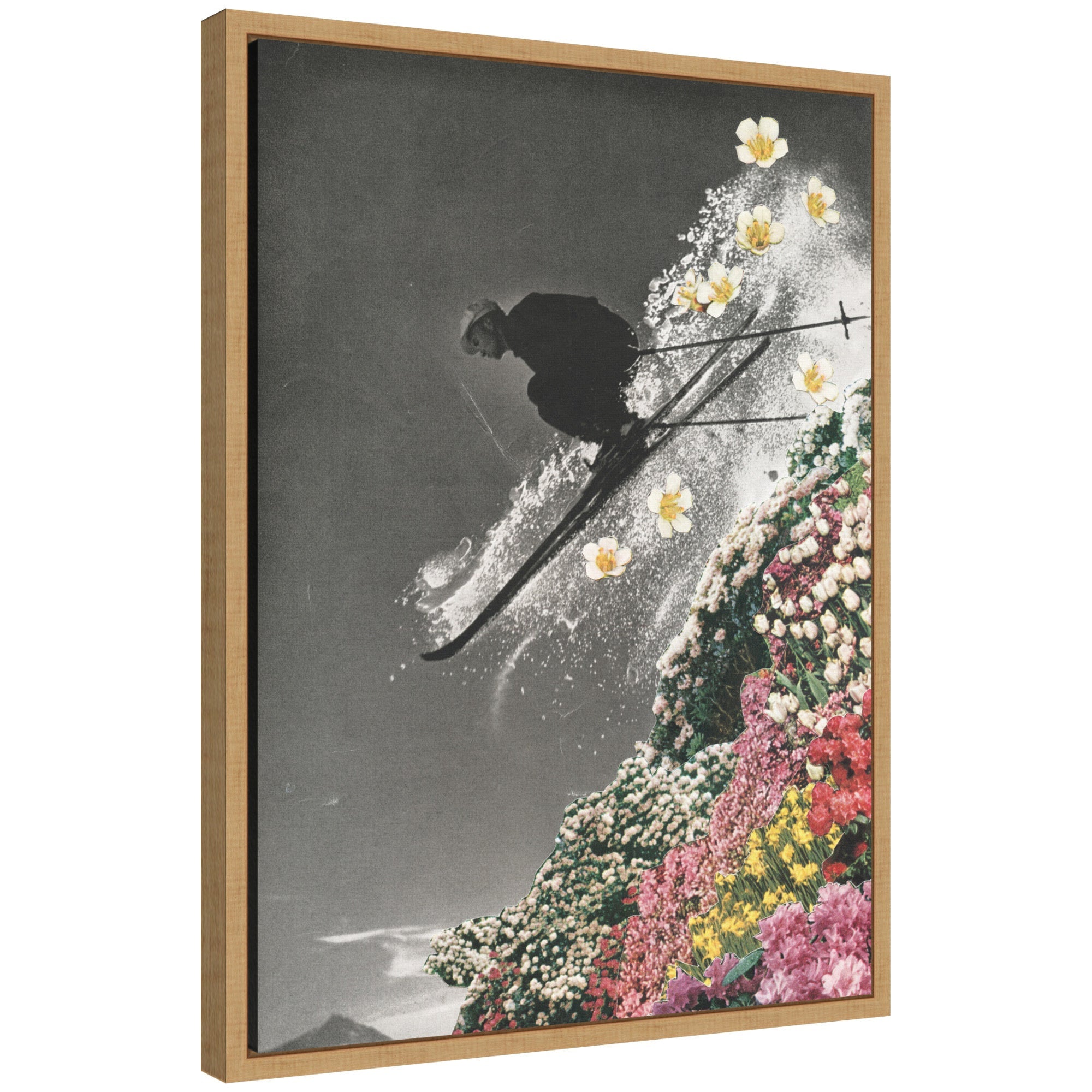 Sylvie Spring Skiing framed canvas art showing a skiing scene with vibrant colors, modern lightweight frame