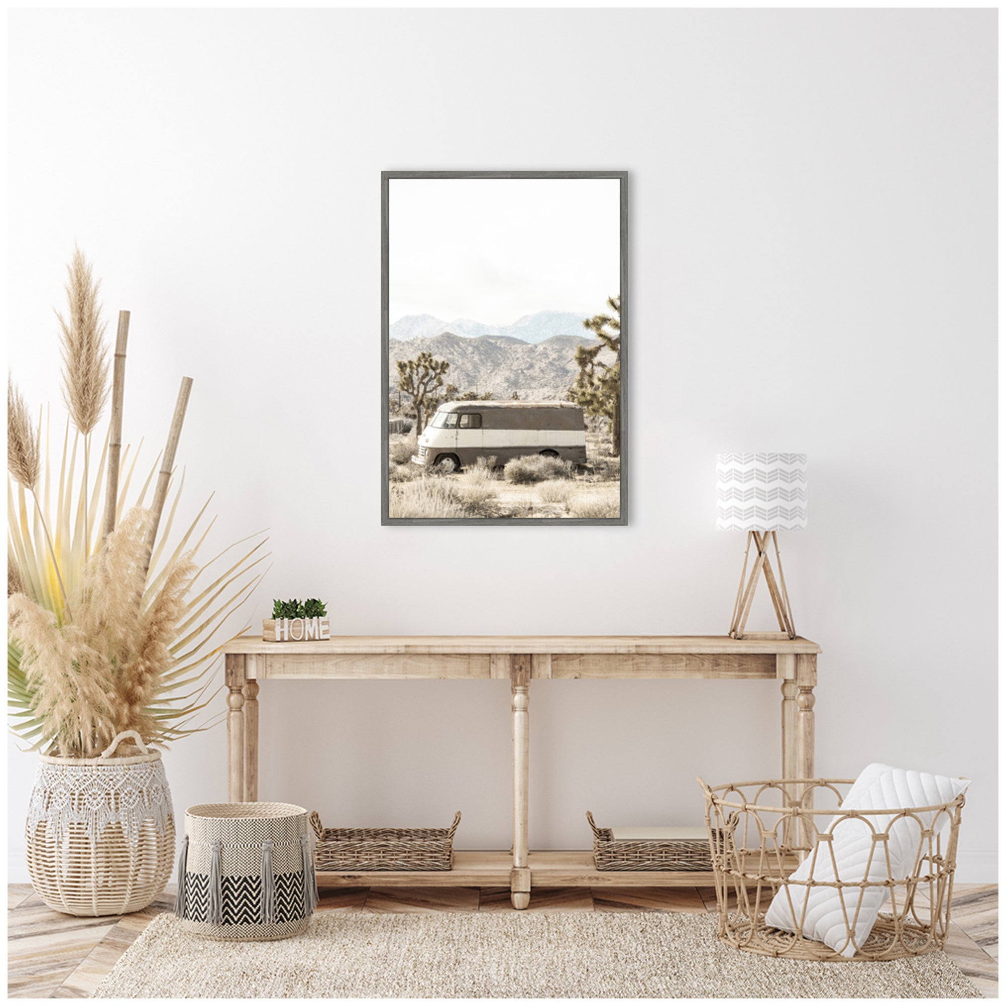 Sylvie Rustic Desert Vintage Van in Joshua Tree Framed Canvas by Saint and Sailor Studios