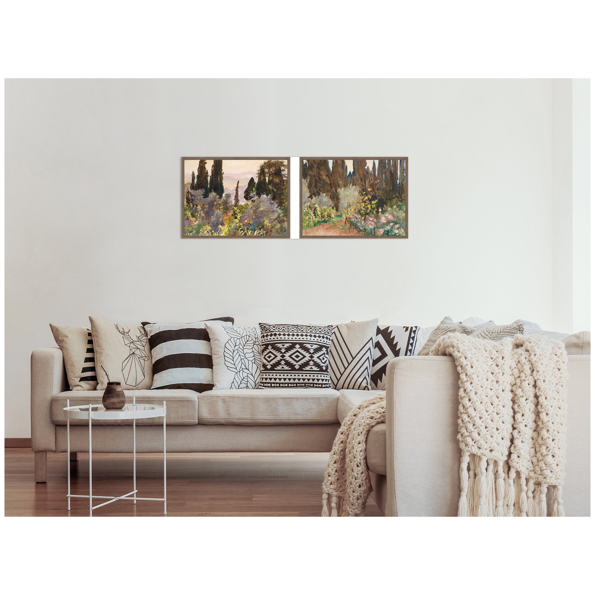 Granada 1912 & Gardens at Florence John Singer Sargent 2 Piece Framed Canvas Wall Art Set by Nostalgia Prints