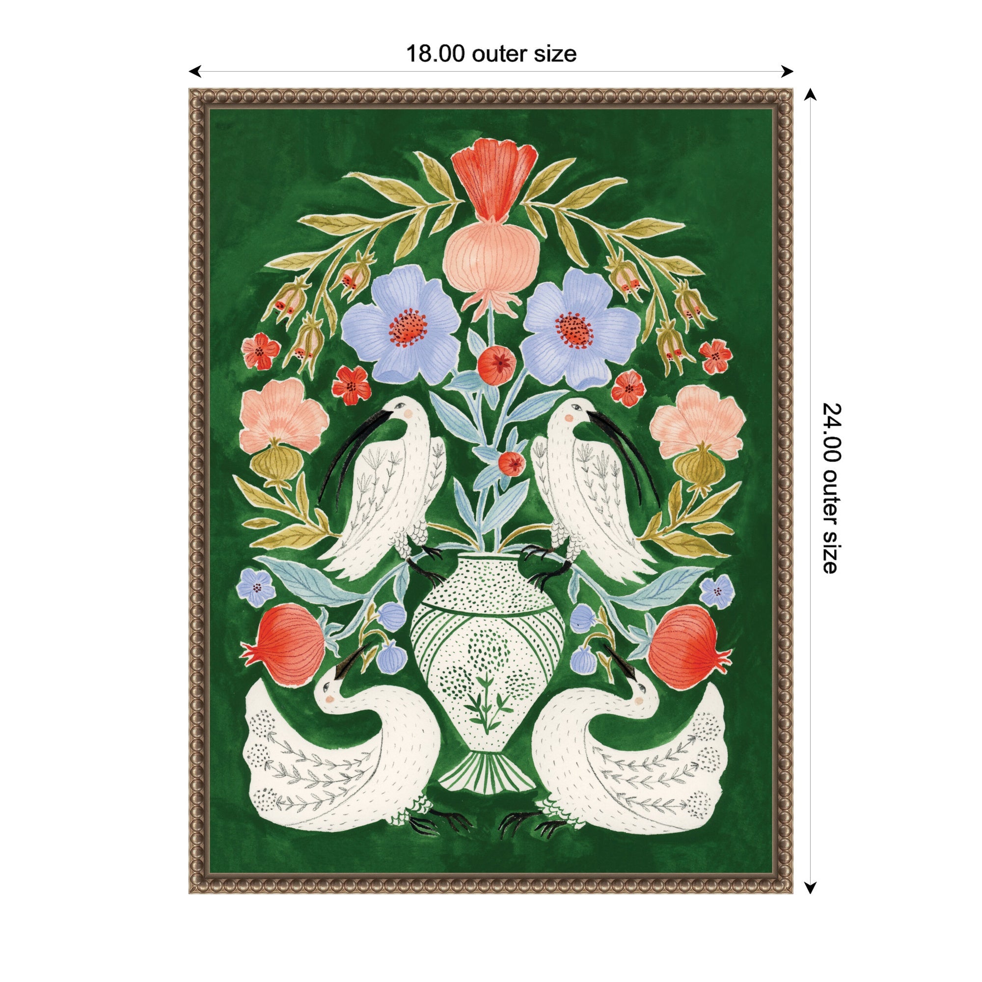 Floral Folklore Ibises and Swan by Jill Labieniec Framed Canvas Wall Art Print