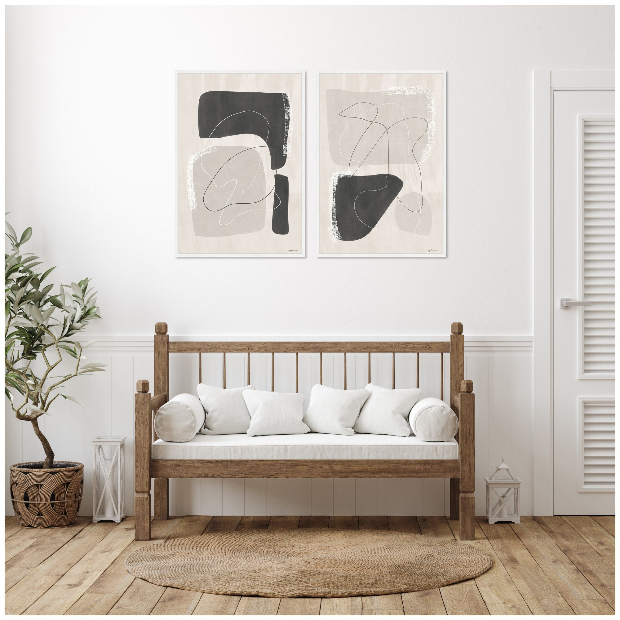 Abstract Shapes 01 & 02 2 Piece Framed Canvas Wall Art Set by Gabrielly Guedes