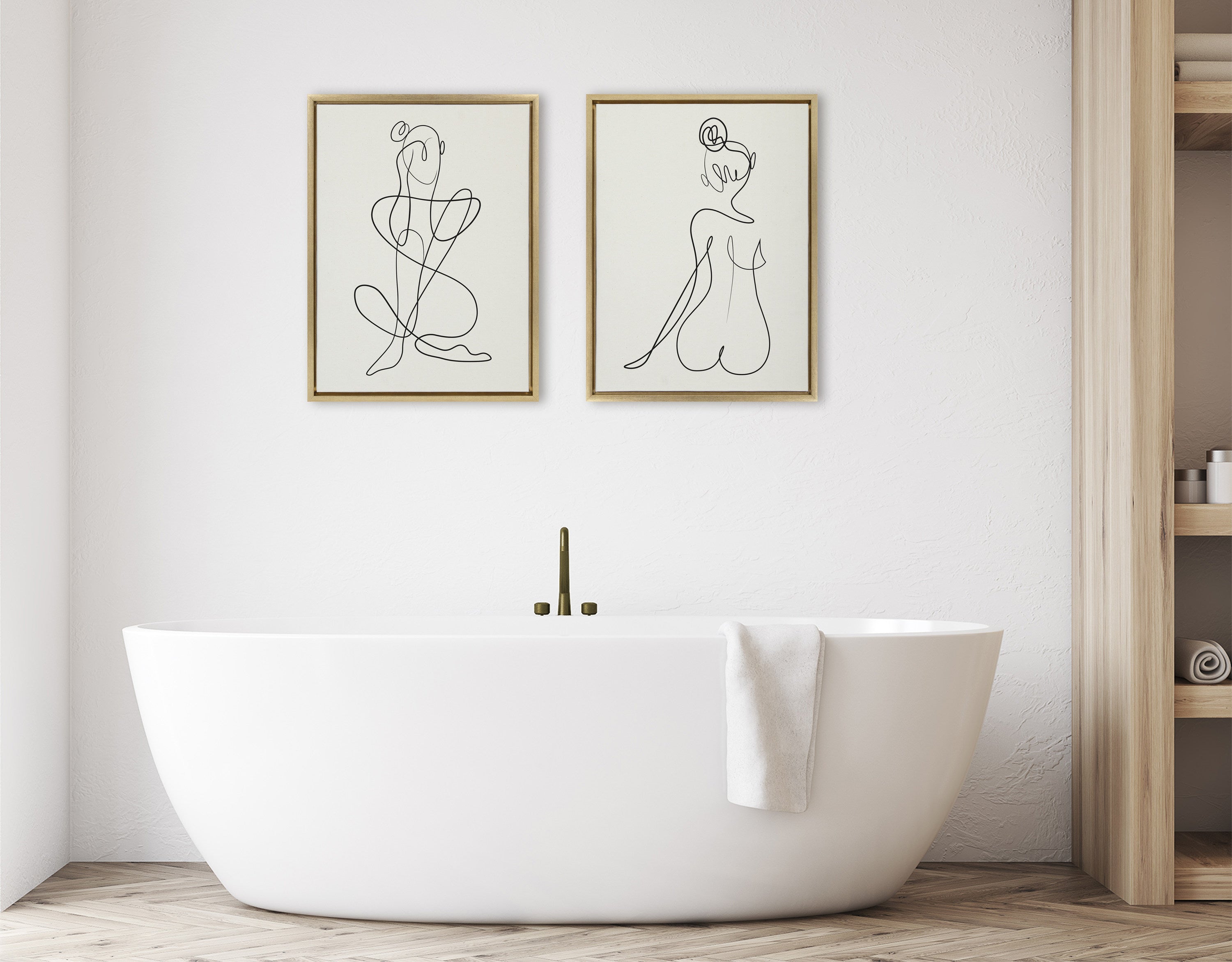 Sylvie Thinking of You Line Art and Sitting Beauty Framed Canvas Set by kateandlaurel - product image 13 for Resin Society