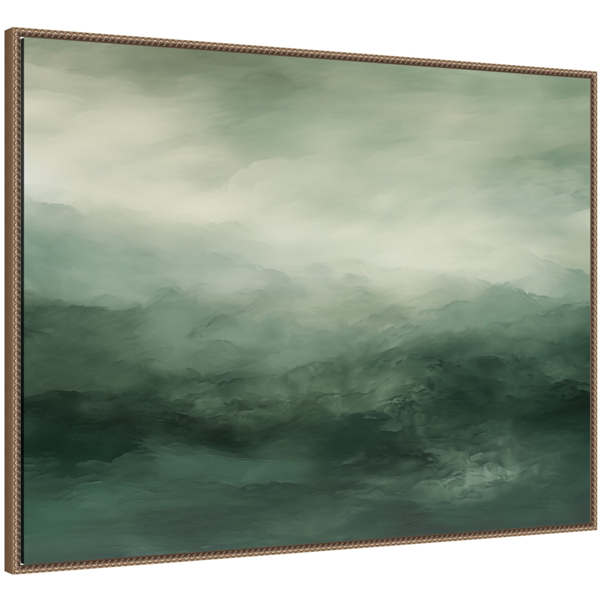 Tonal Abstract Comforting Sage Emerald Forest Green Landscape Horizontal Framed Canvas