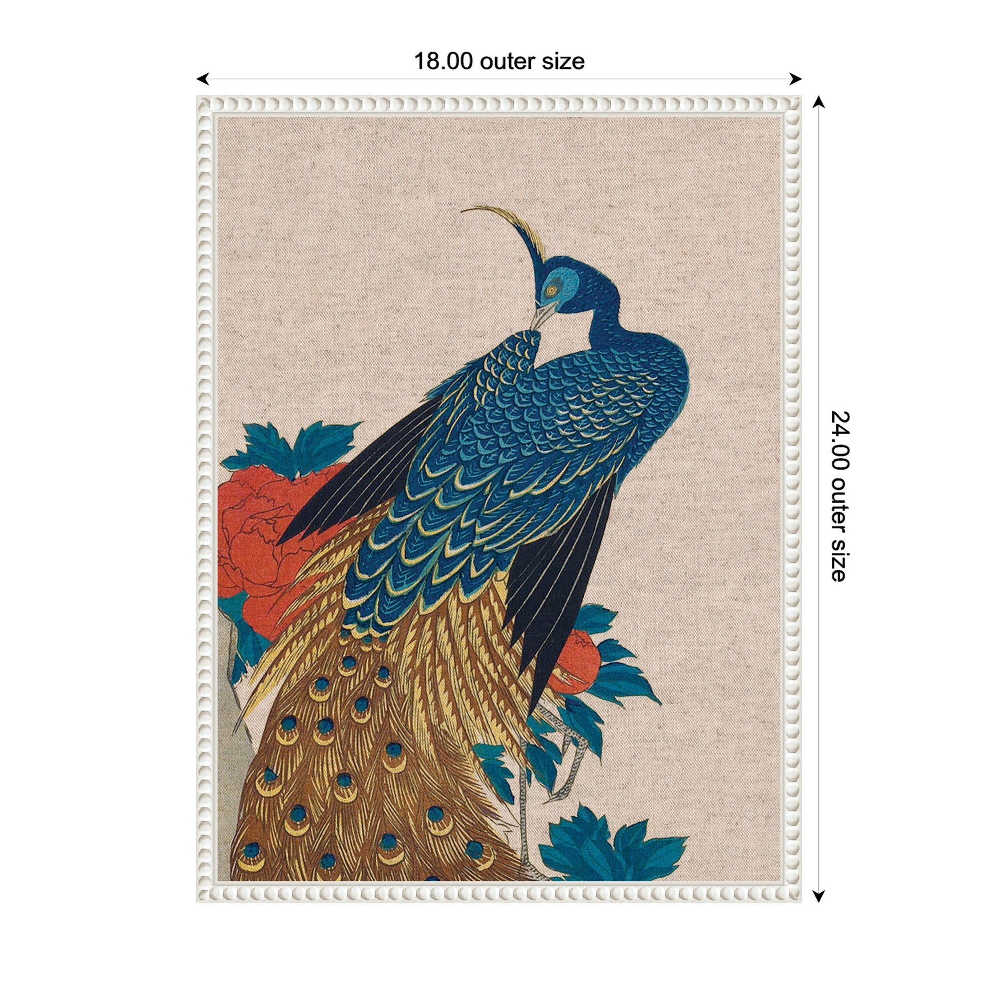 Sylvie Peacock and Peonies 1840 Utagawa Hiroshige Neutral Linen Framed Canvas by The Art Institute of Chicago