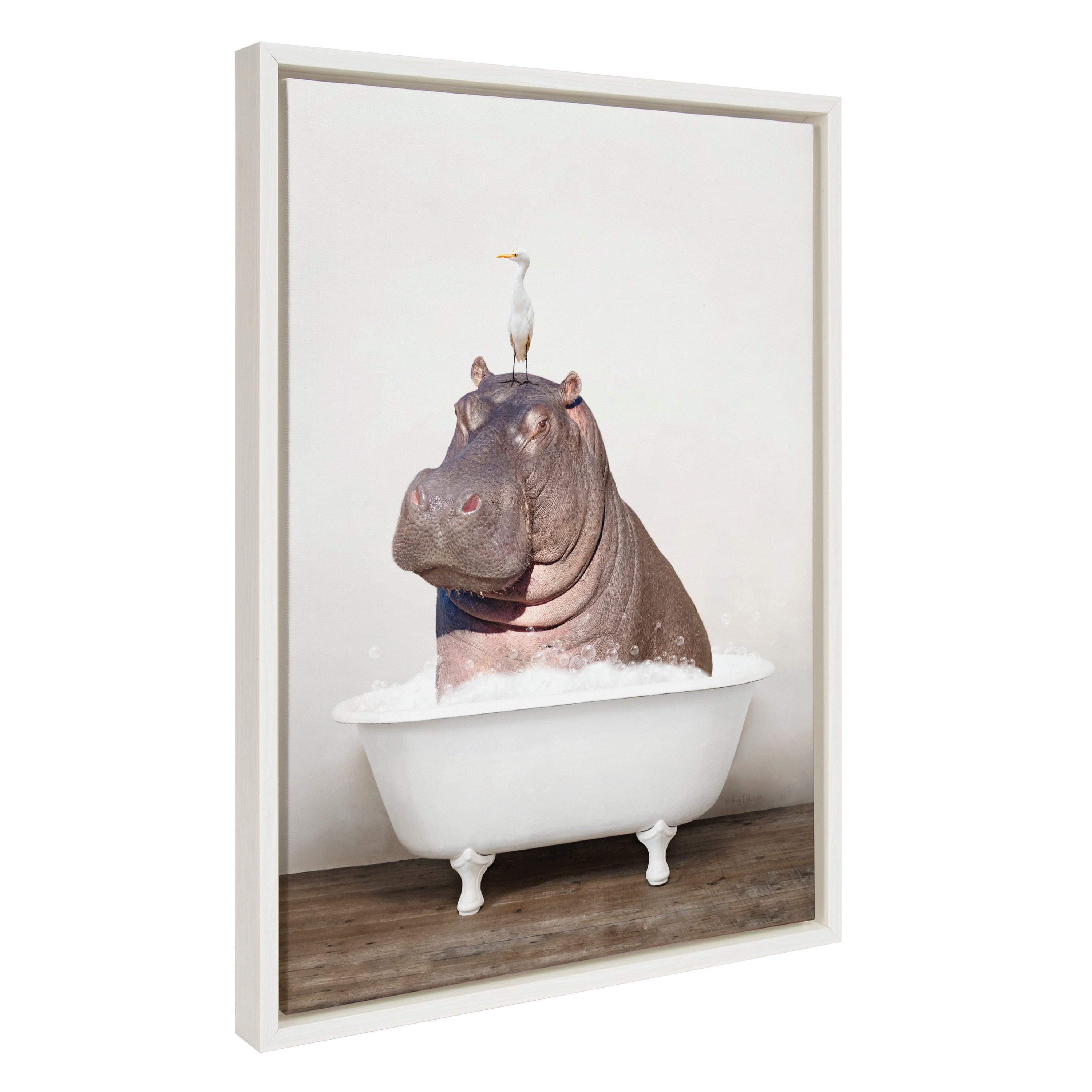 Sylvie Hippo and Bird in Rustic Bath Framed Canvas by kateandlaurel - product image 19 for Resin Society