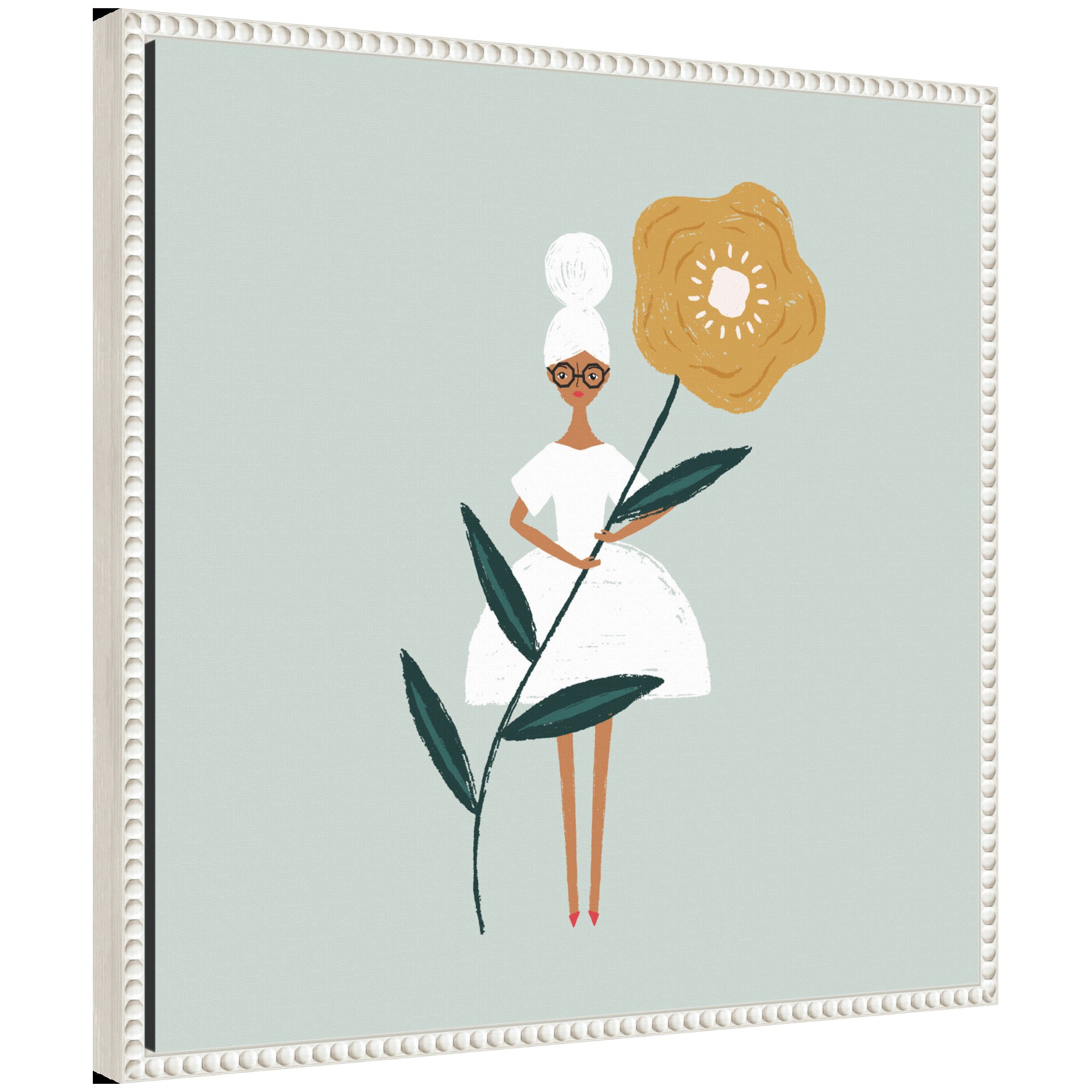 Framed canvas art titled 'Sylvie Flower Girl' showing a delicately posed flower girl figure