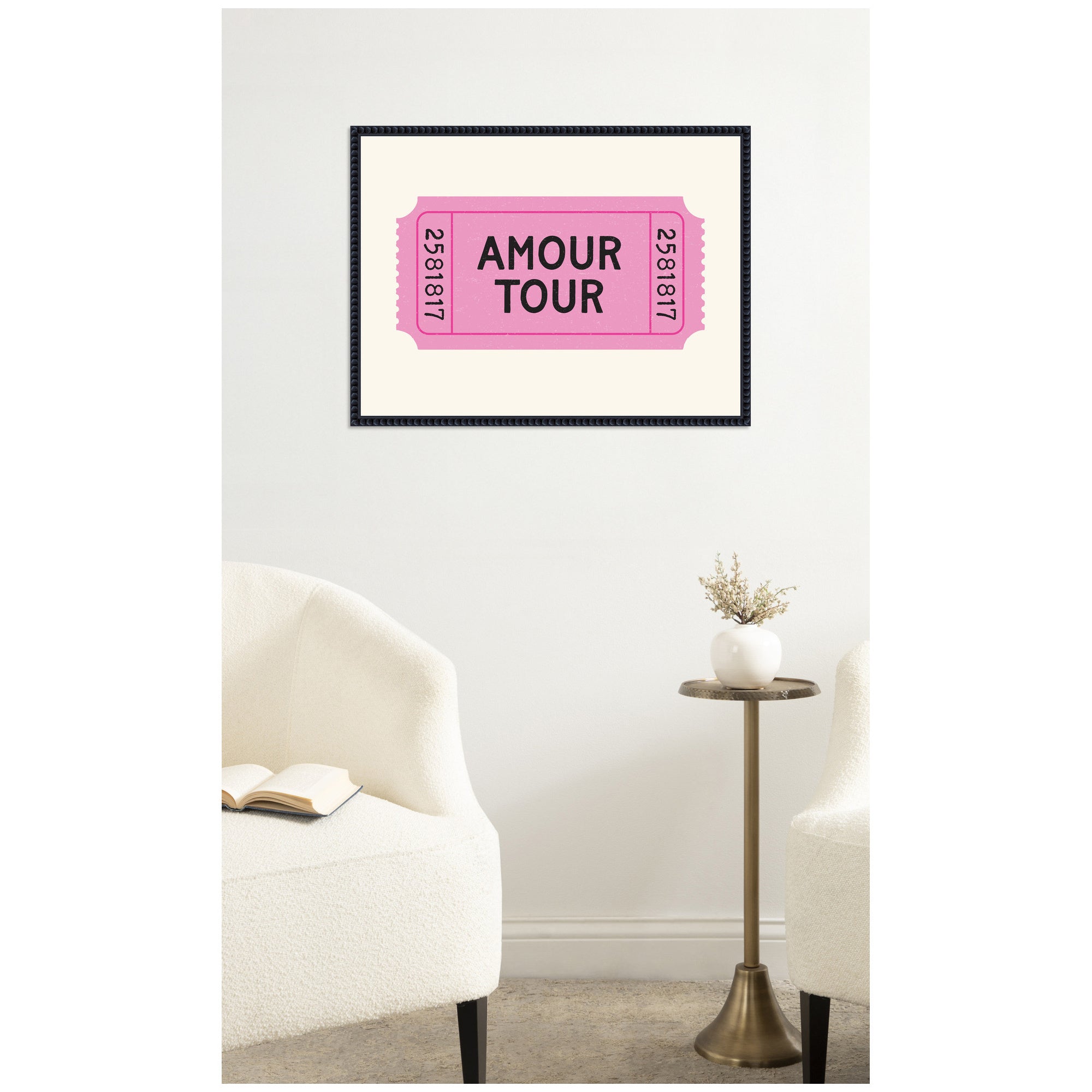 Pink Poster Retro Ticket Print, Amour Tour Dopamine Decor, Girly Wall Art, Trendy French Poster by Lucky Guava Framed Canvas Wall Art Print