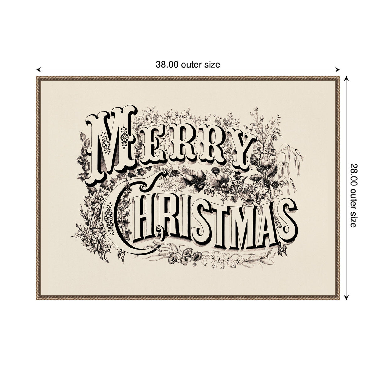 Sylvie Beaded Vintage Merry Christmas Ornate Embellished Typography Framed Canvas by Corinna Buchholz of Piddix