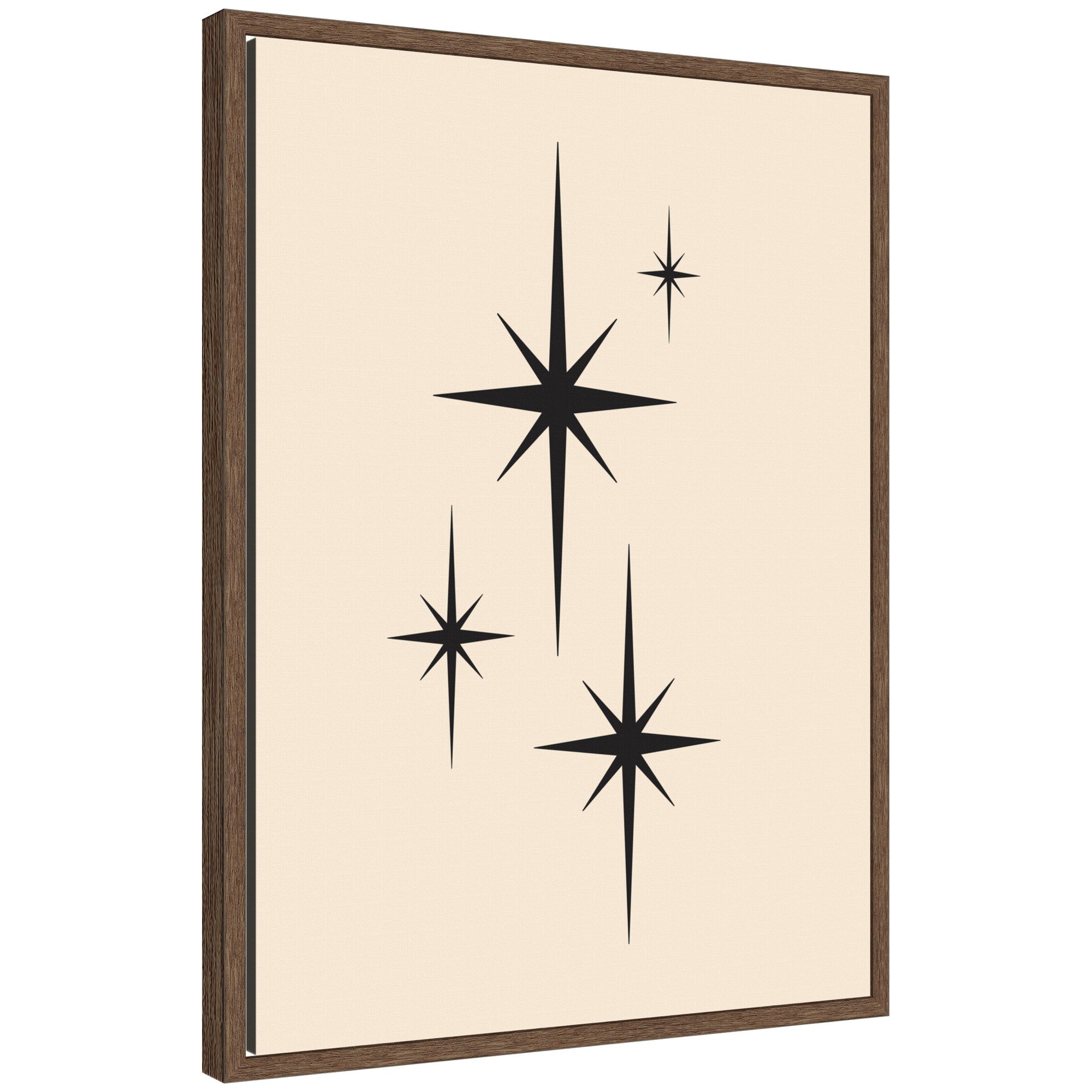 Framed Starburst Retro Set Print 1 of 2 with atomic 70s style design in walnut brown Sylvie frame