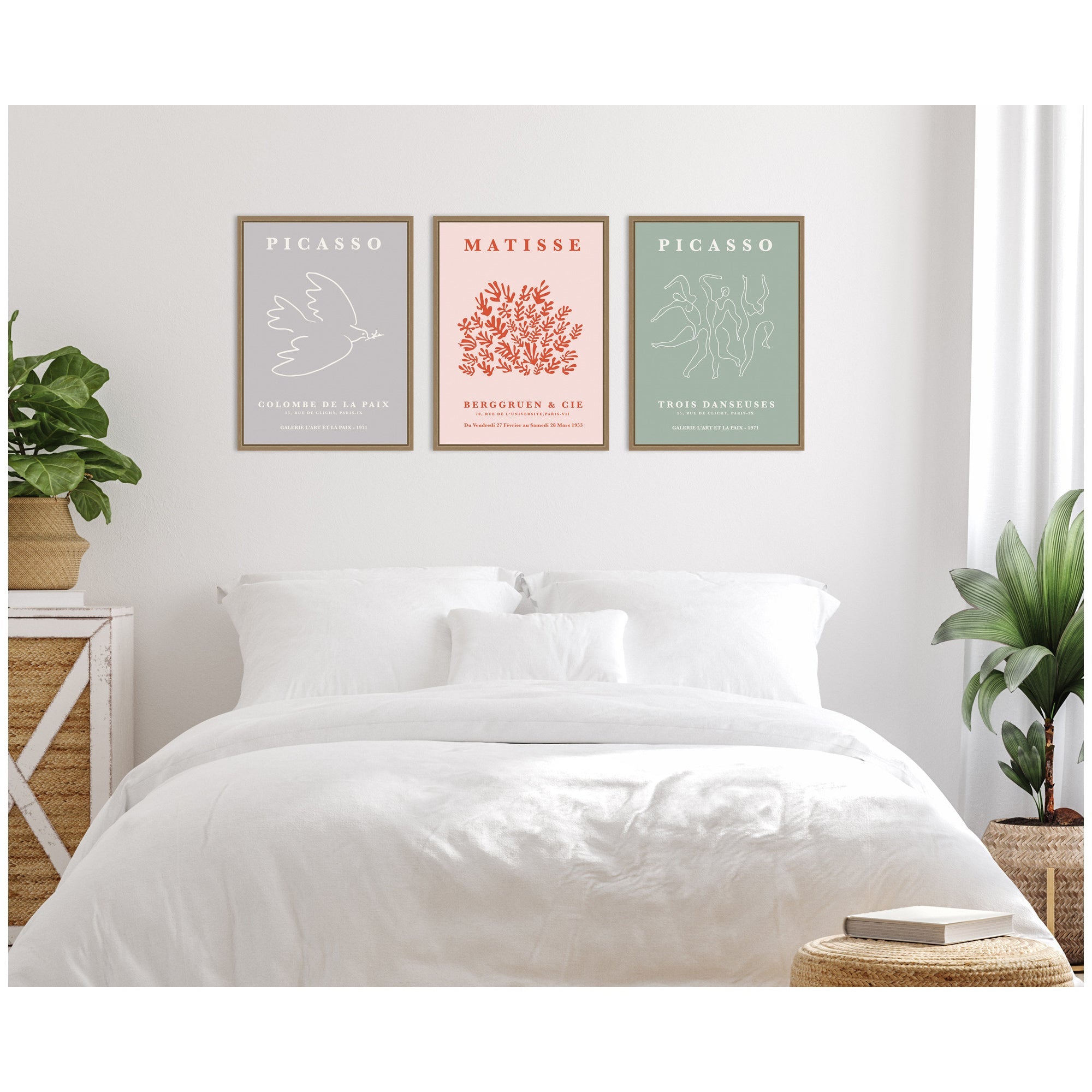 Picasso Inspired Bird & Inspired Dance 3 Piece Framed Canvas Wall Art Set by Gabrielly Guedes
