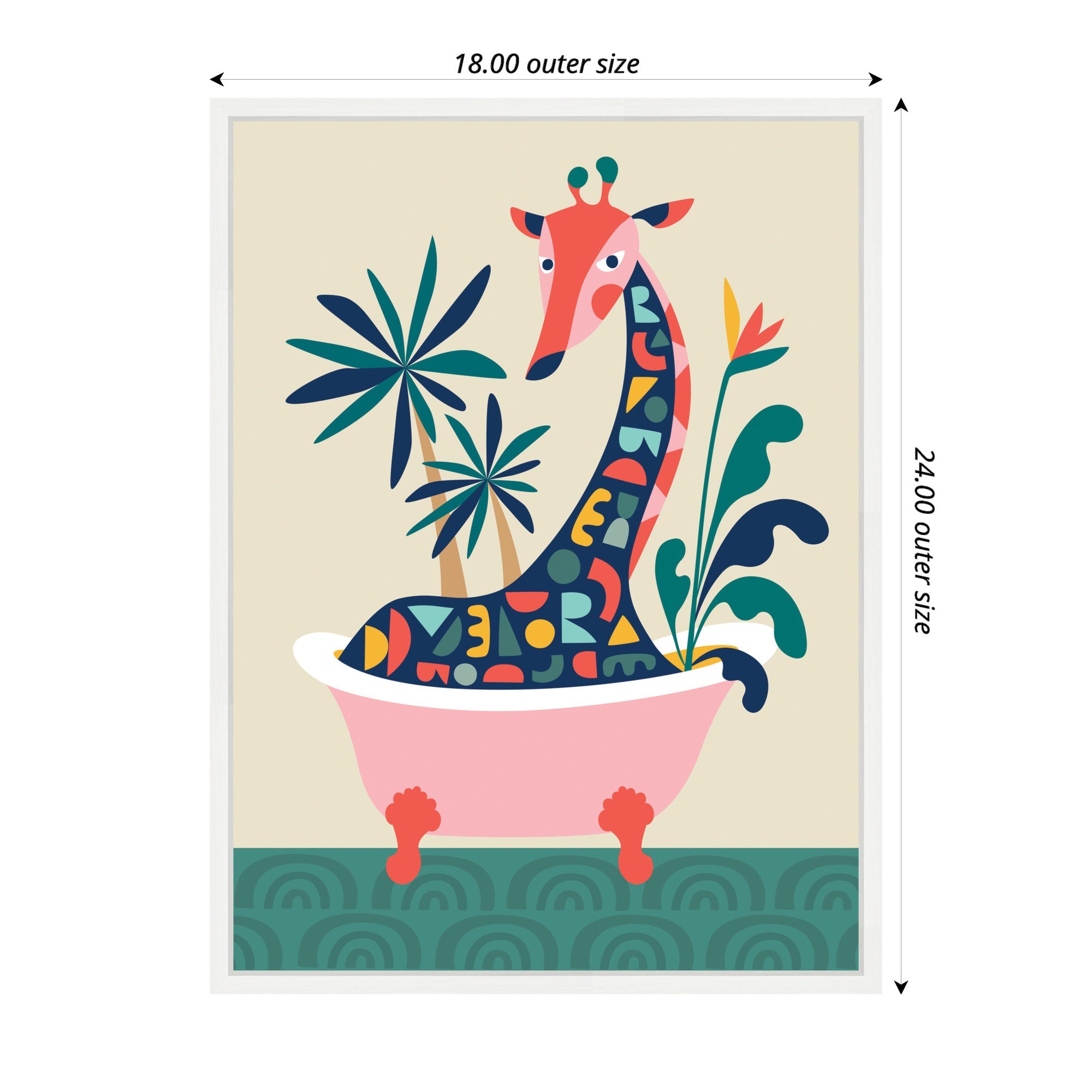 Sylvie MCM Giraffe in Bathtub Framed Canvas by Rachel Lee