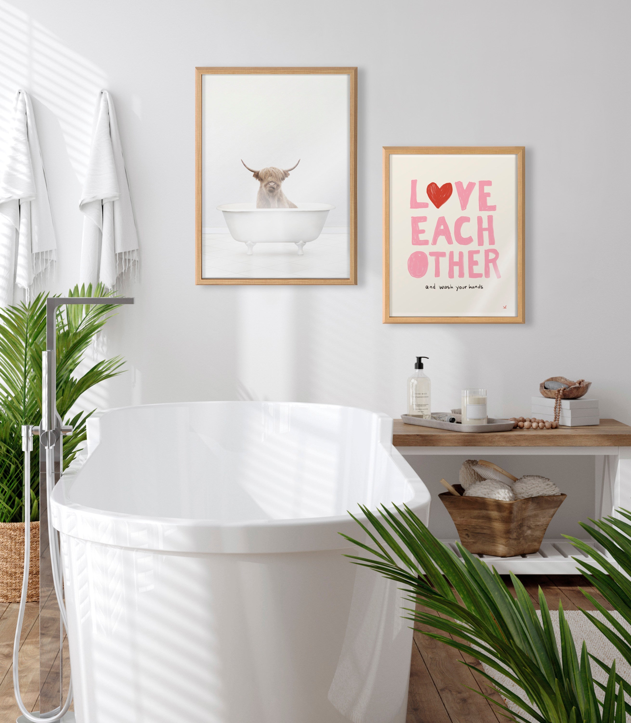 Blake Highland Cow Solo Bathtub Framed Printed Glass by Amy Peterson Art Studio