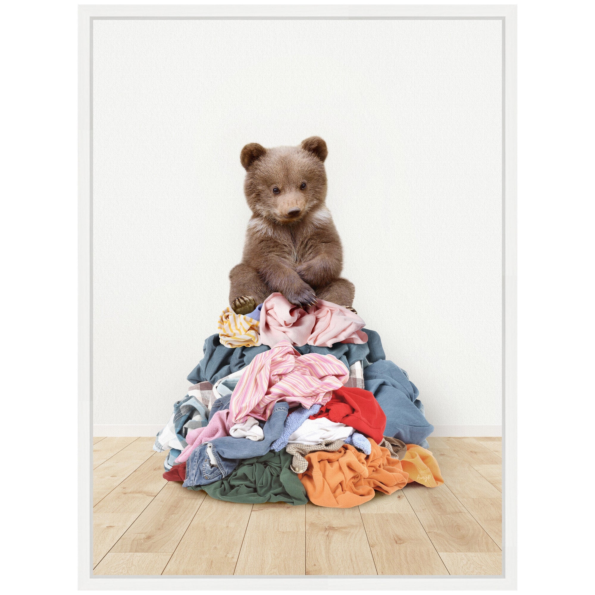 Sylvie Three Bears On Laundry Pile Framed Canvas by Amy Peterson