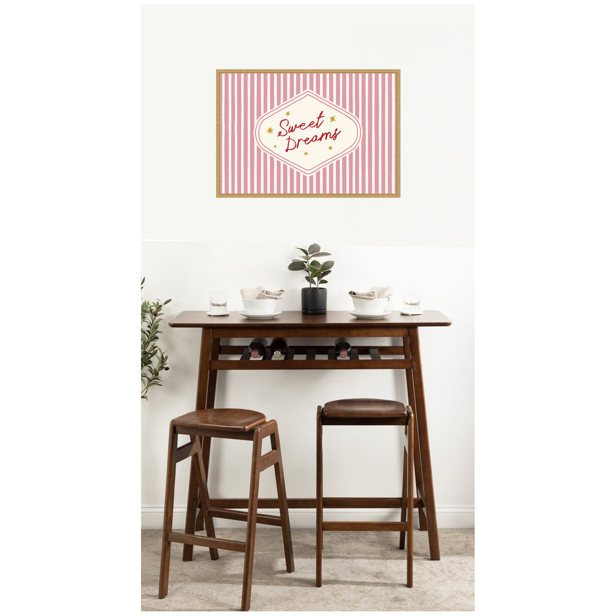 Sweet Dreams Retro Typography Pink and Red Stripe Framed Canvas Wall Art Print