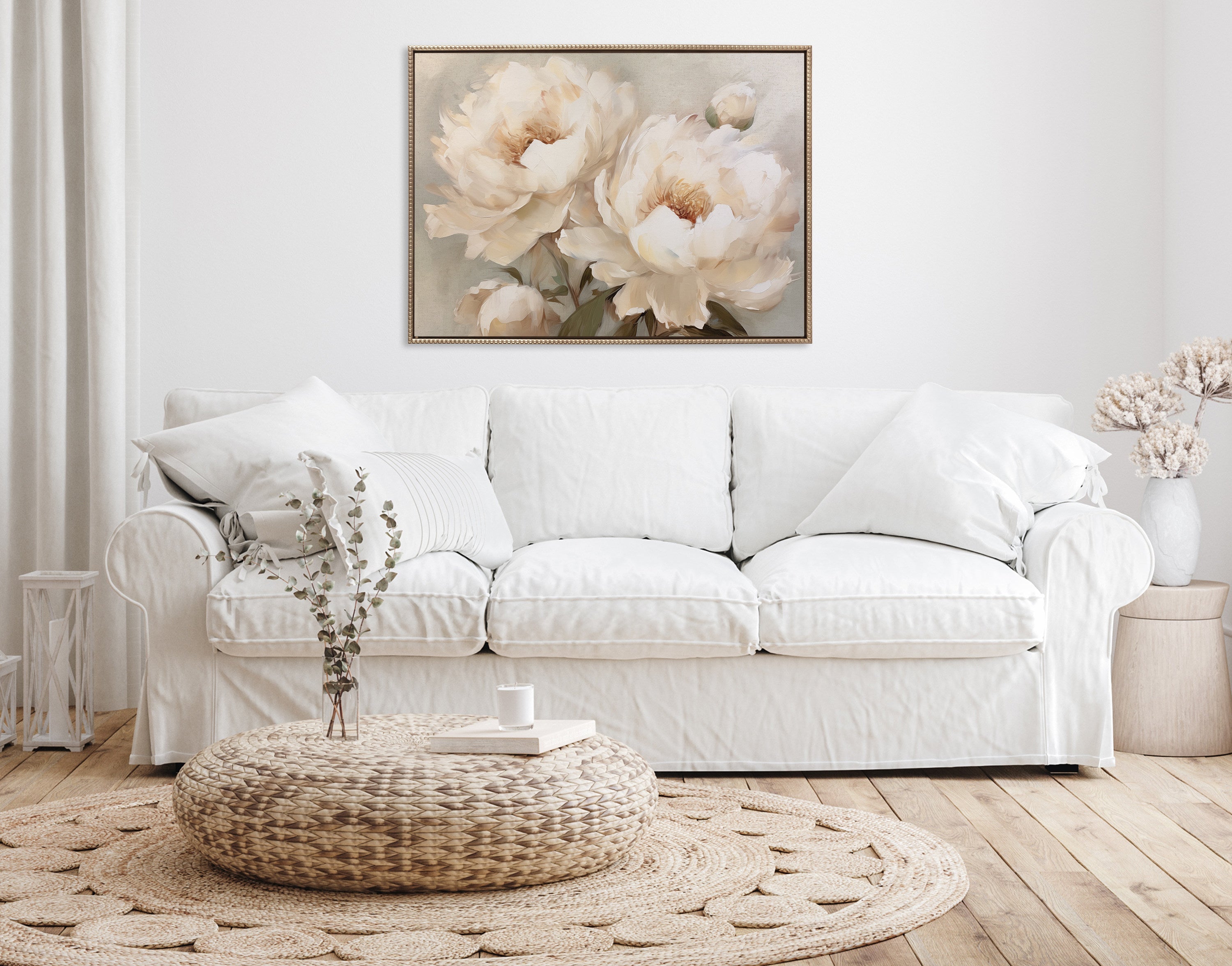 Sylvie Beaded Painterly Peonies Framed Canvas by The Creative Bunch Studio
