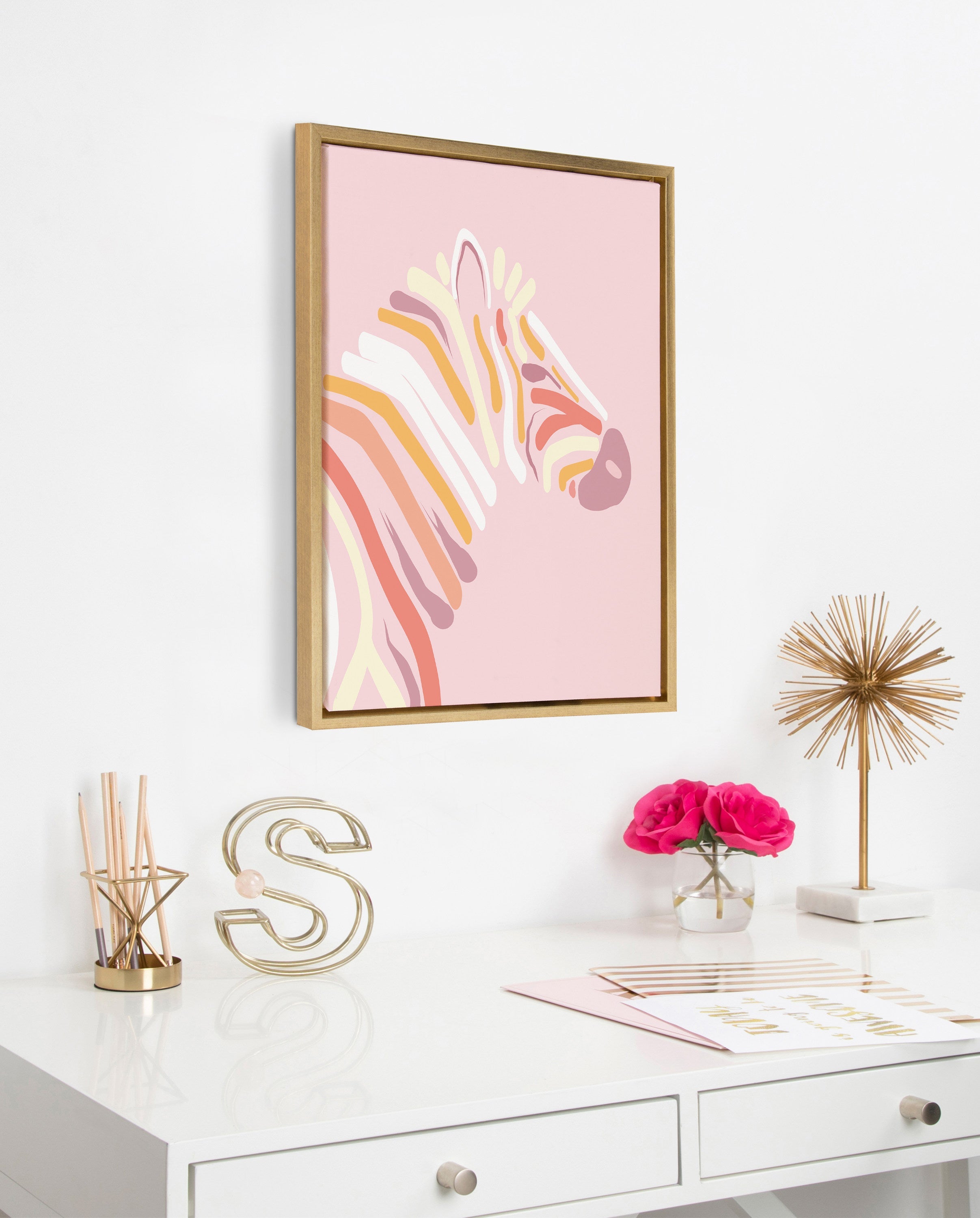 Sylvie Pink Zebra Framed Canvas by kateandlaurel - product image 20 for Resin Society