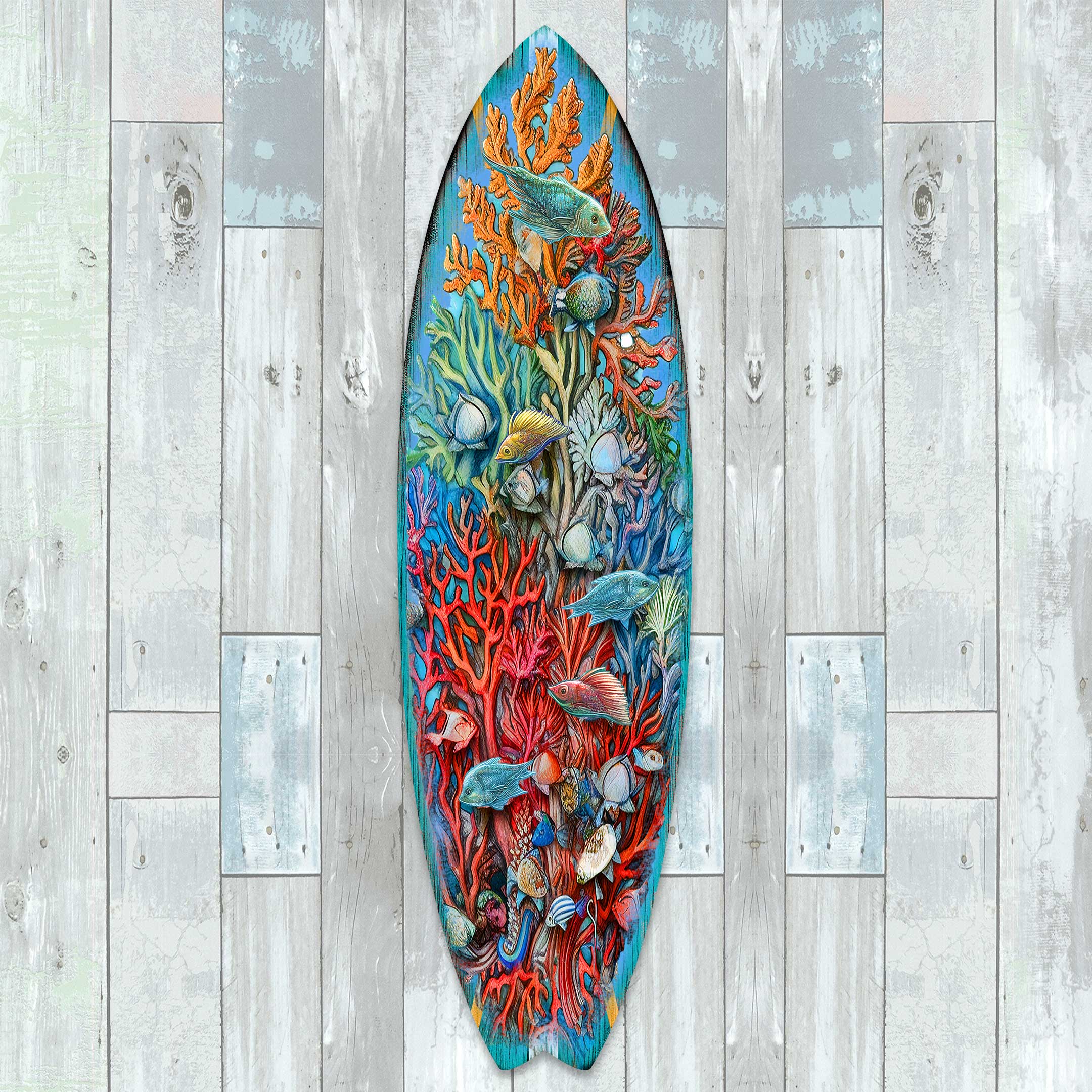Surfboard Coastal Wall Art - Underwater Life by G. DeBrekht