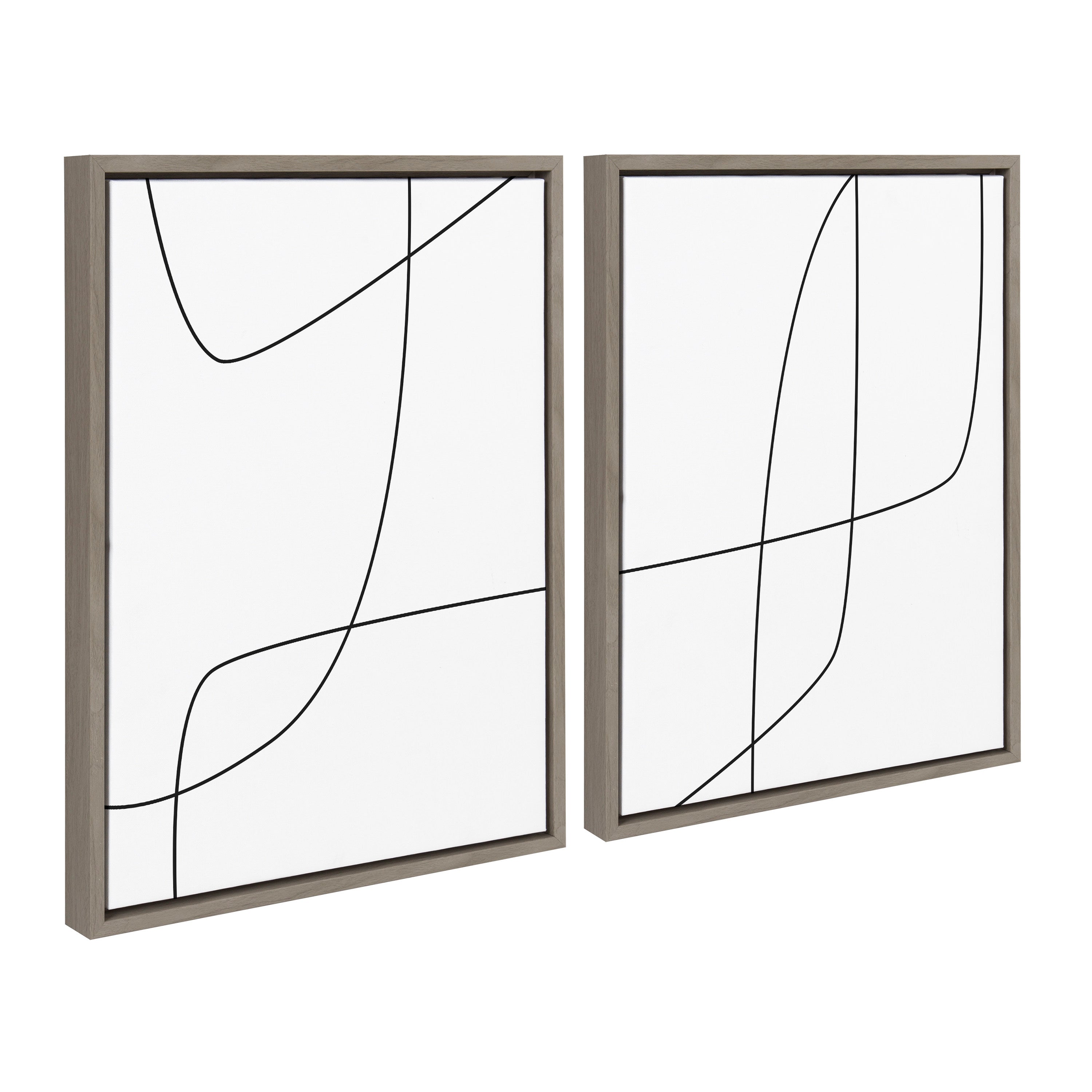 Sylvie Modern Line Abstract 3 and 4 Black and White Framed Canvas by kateandlaurel - product image 12 for Resin Society