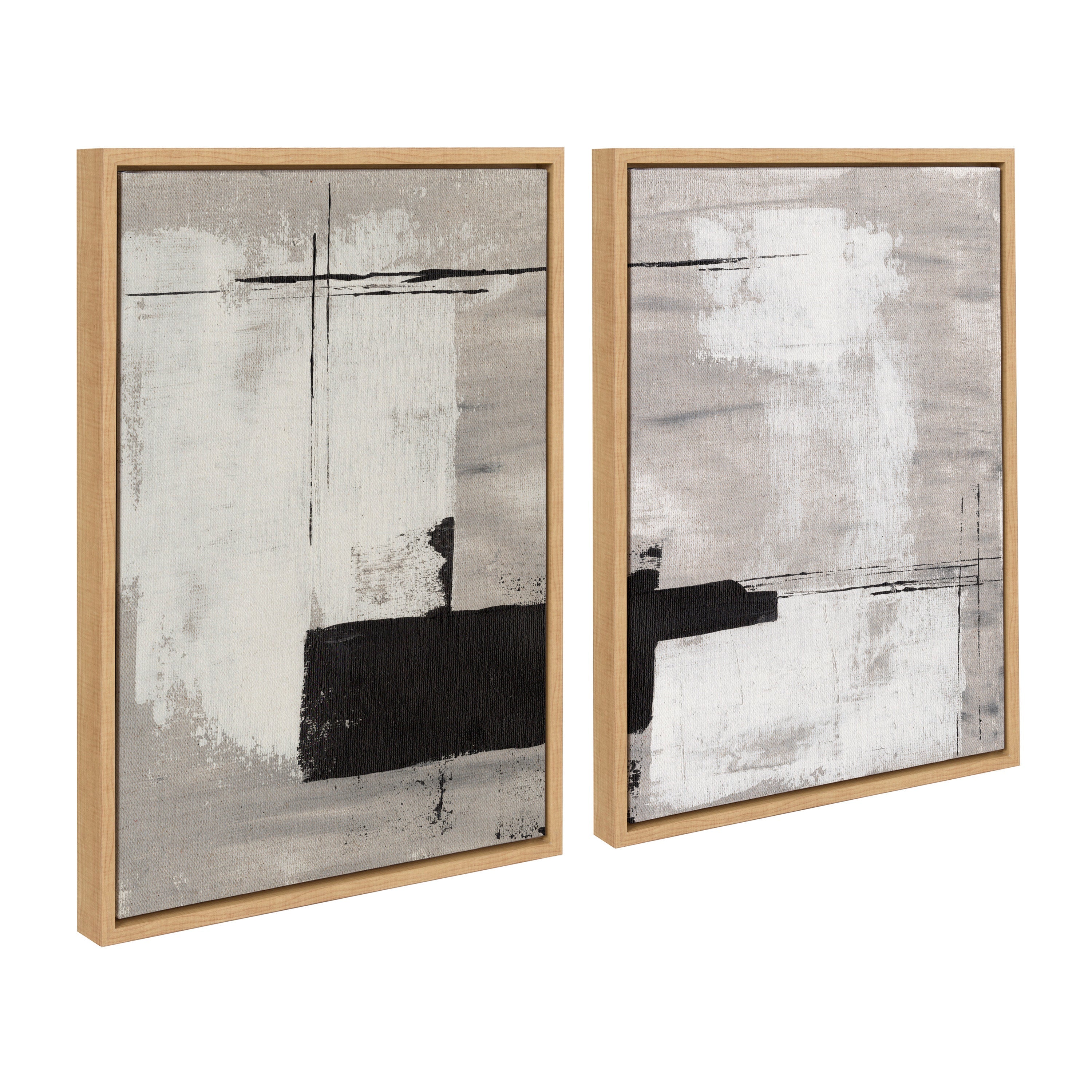 Sylvie Line 1 Left and Right Neutral Linen Framed Canvas Art Set by Nikita Jariwala