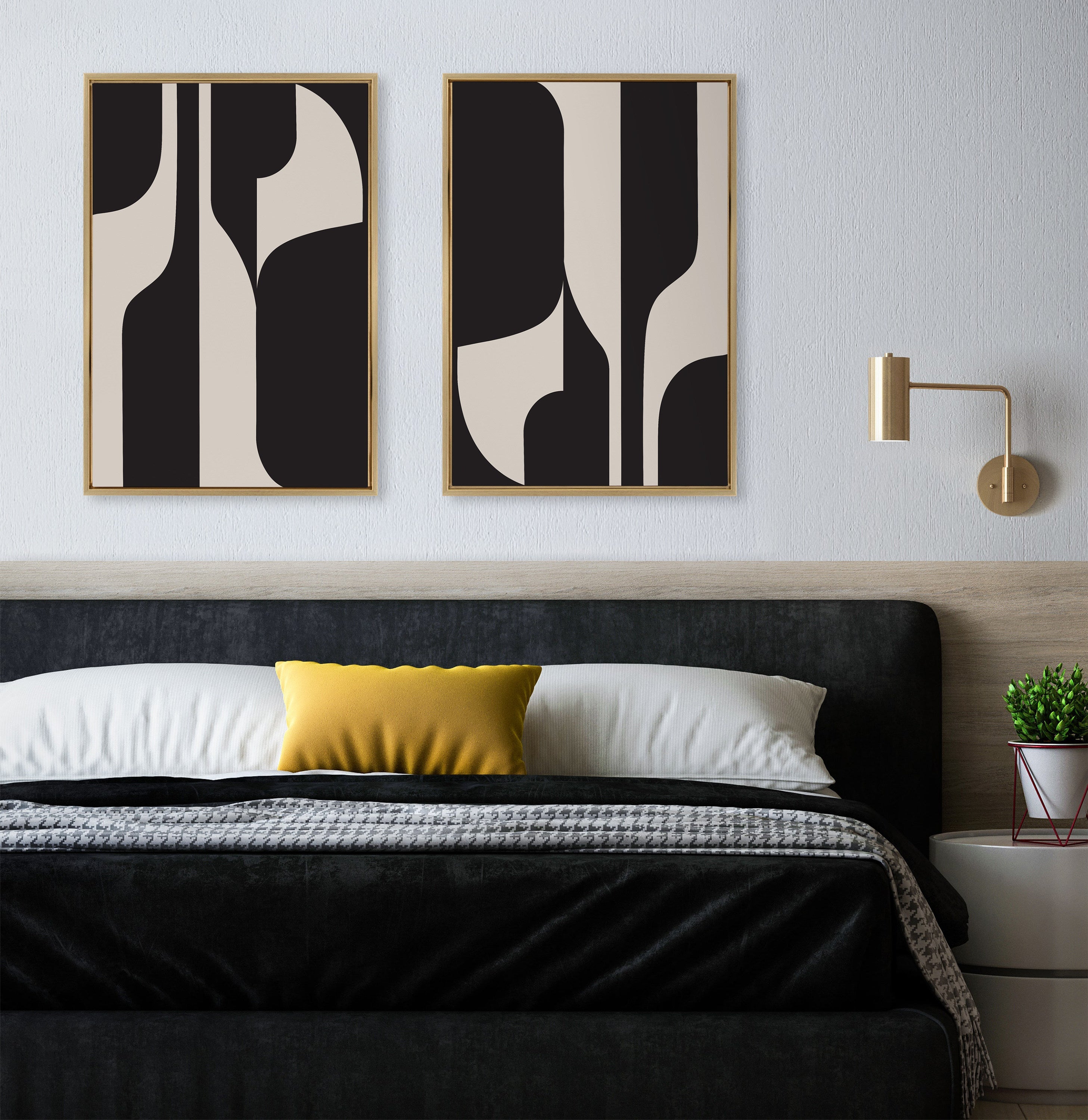 Sylvie Eye Catching Sleek Abstract 6 Black and Beige Framed Canvas by kateandlaurel - product image 11 for Resin Society
