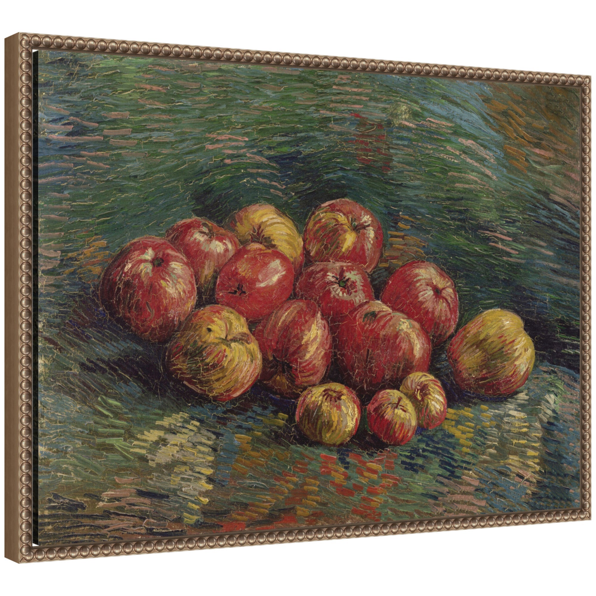 Framed canvas print of Vincent van Gogh Apples 1887 by Nostalgia Prints in Sylvie Beaded frame